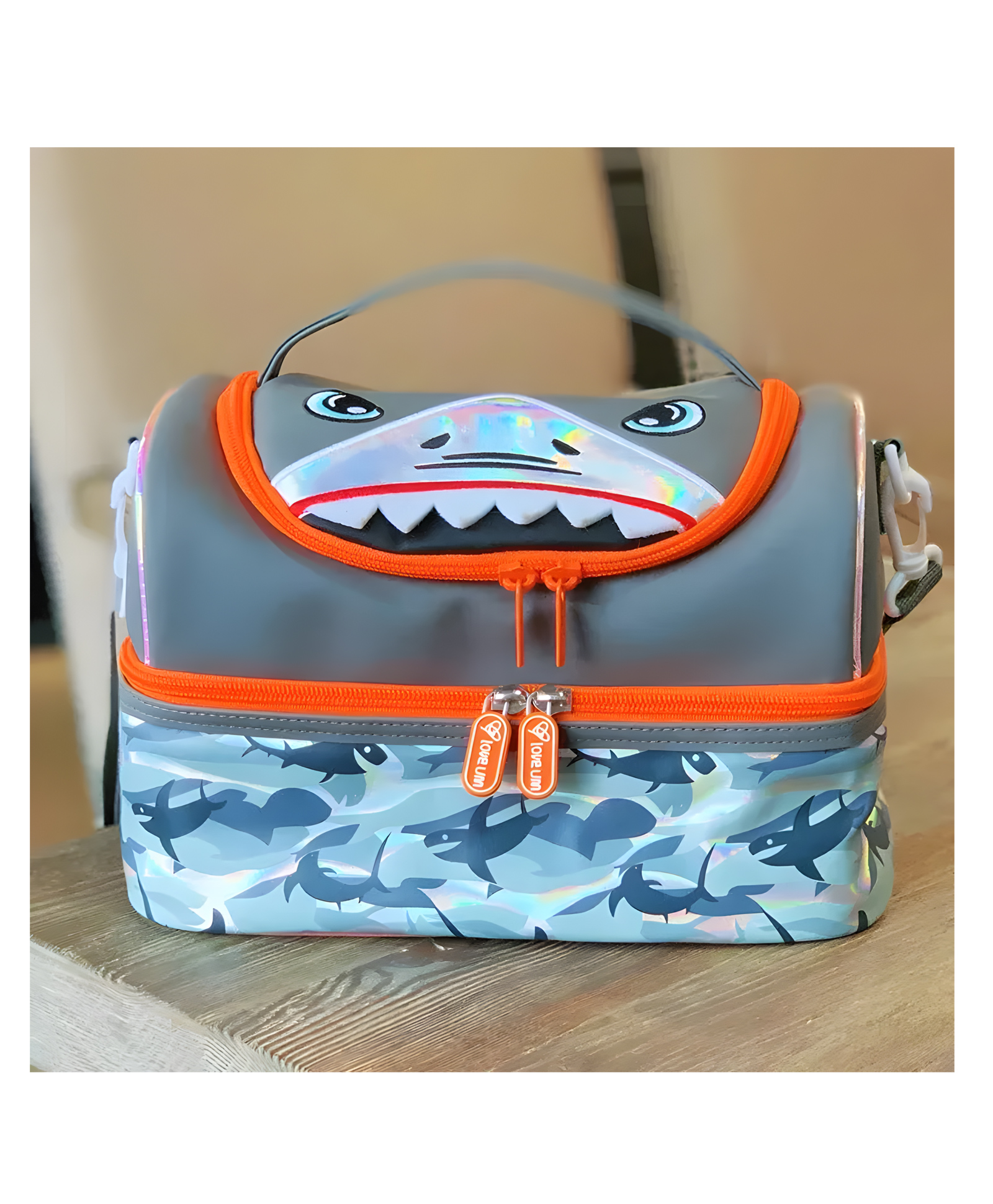 SCHOOLISH Shark Theme Double Decker Cooler Insulated Lunch Bag for Boys&Girls&Men&Women with Adjustable Strap Lunch Bag for School CAPACITY (9L) - PACK OF 1- GREY-picture-53