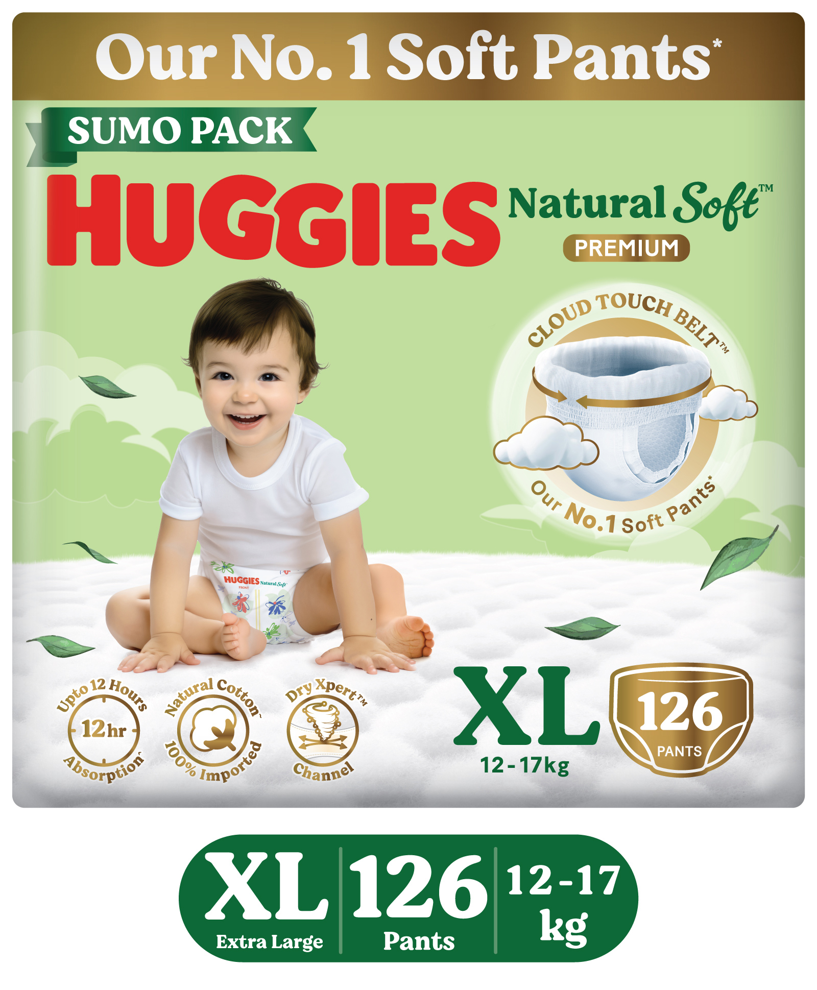 Huggies Natural Soft Premium Baby Diaper Pants Extra Large - 126 Pieces