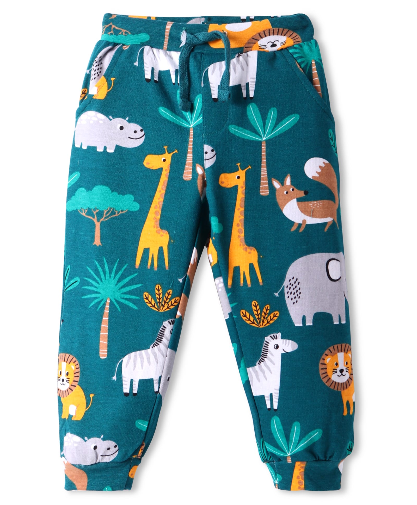 Babyhug Cotton Knit Full Length Lounge Pant with Animals Print - Dark Green-picture-17