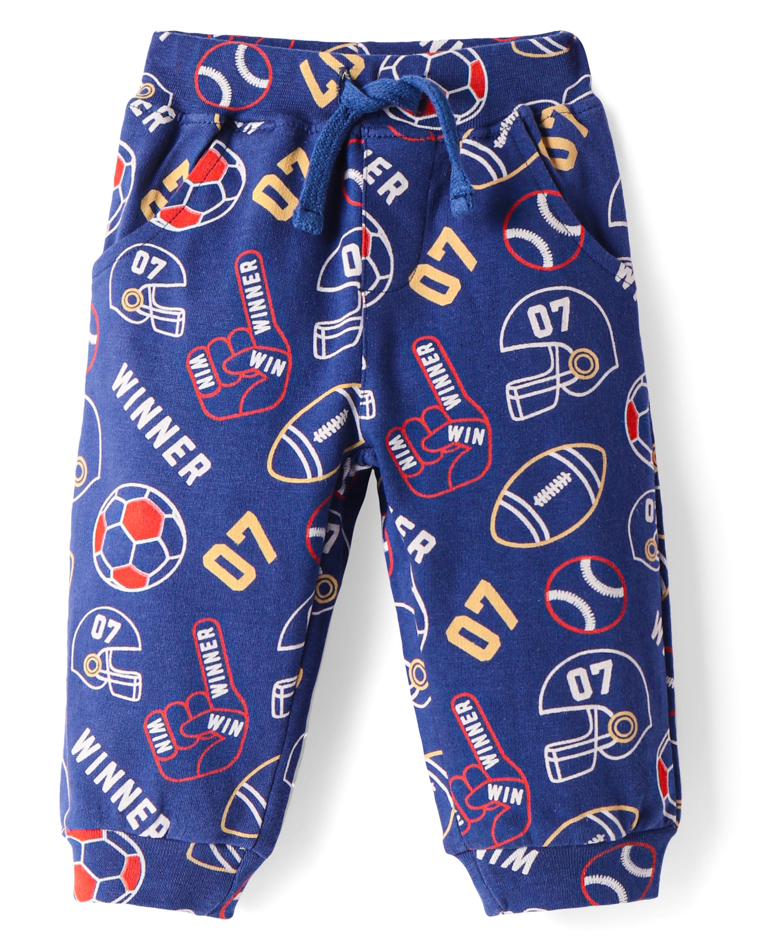 Babyhug Cotton Knit Full Length Lounge Pant with Sports Theme Print - Navy Blue-picture-35