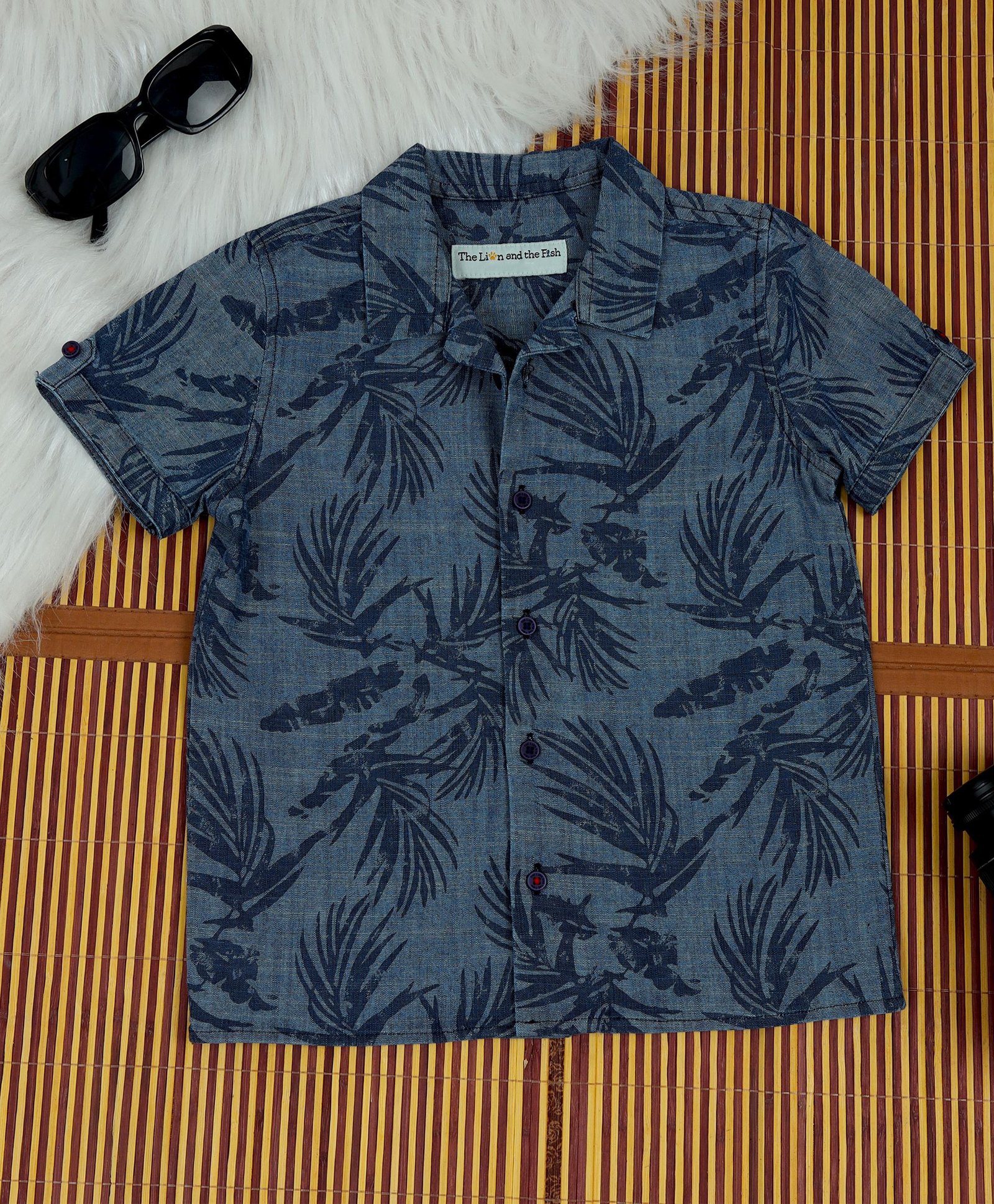 The Lion and the Fish Half Sleeves Palm Trees Printed Shirt - Captain Blue-picture-19