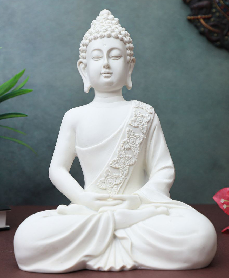 The Advitya White Meditating Buddha Idol Home Decor Showpiece Resin Statue-image-20