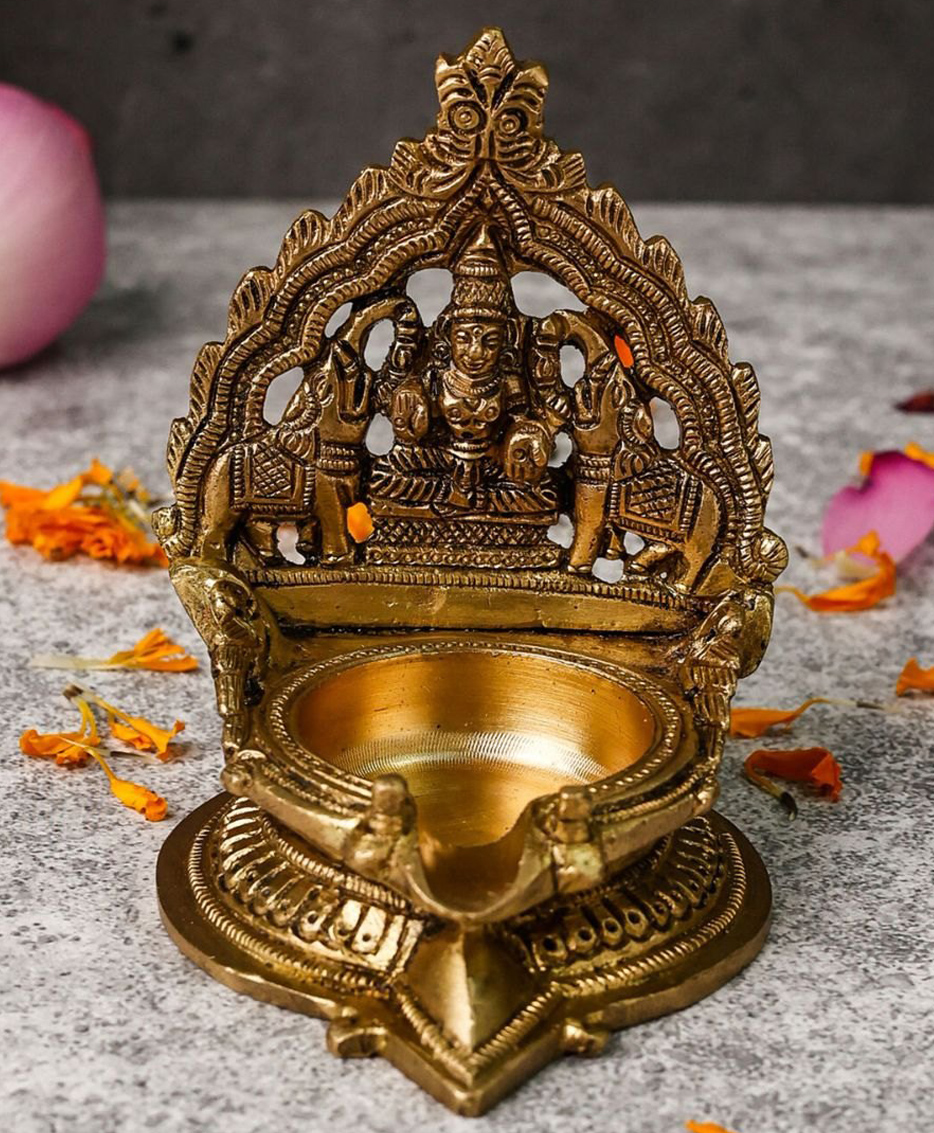 The Advitya Handcrafted Brass Gaj Laxmi Diya Pooja Deepak for Puja Mandir & Worship-picture-13