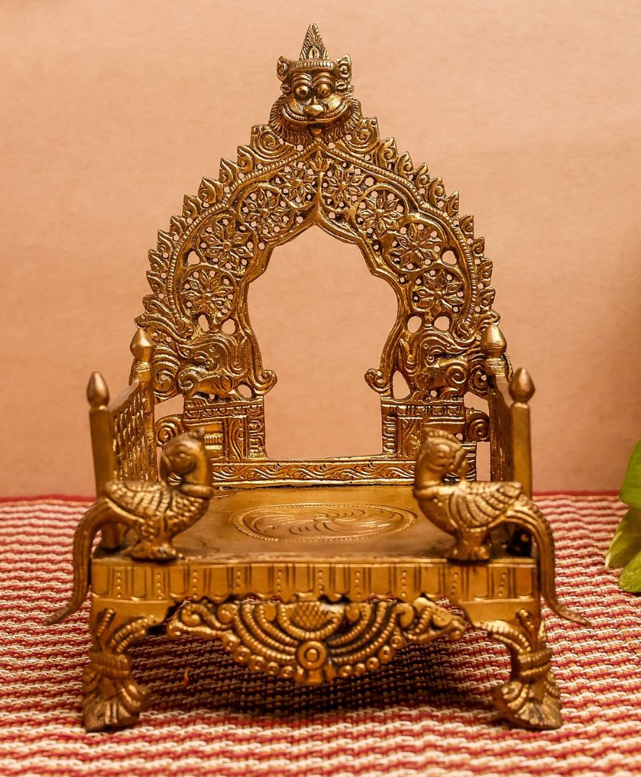 The Advitya Handcrafted Brass Yali Throne Singhasan God Pooja Essentials Item