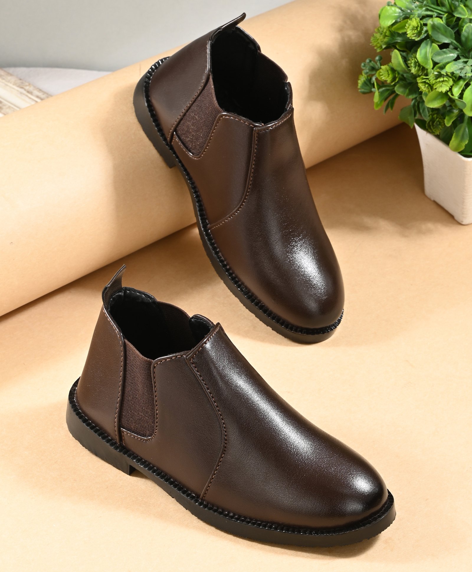 Stefens Solid Slip On Chelsea Boots - Brown-picture-23