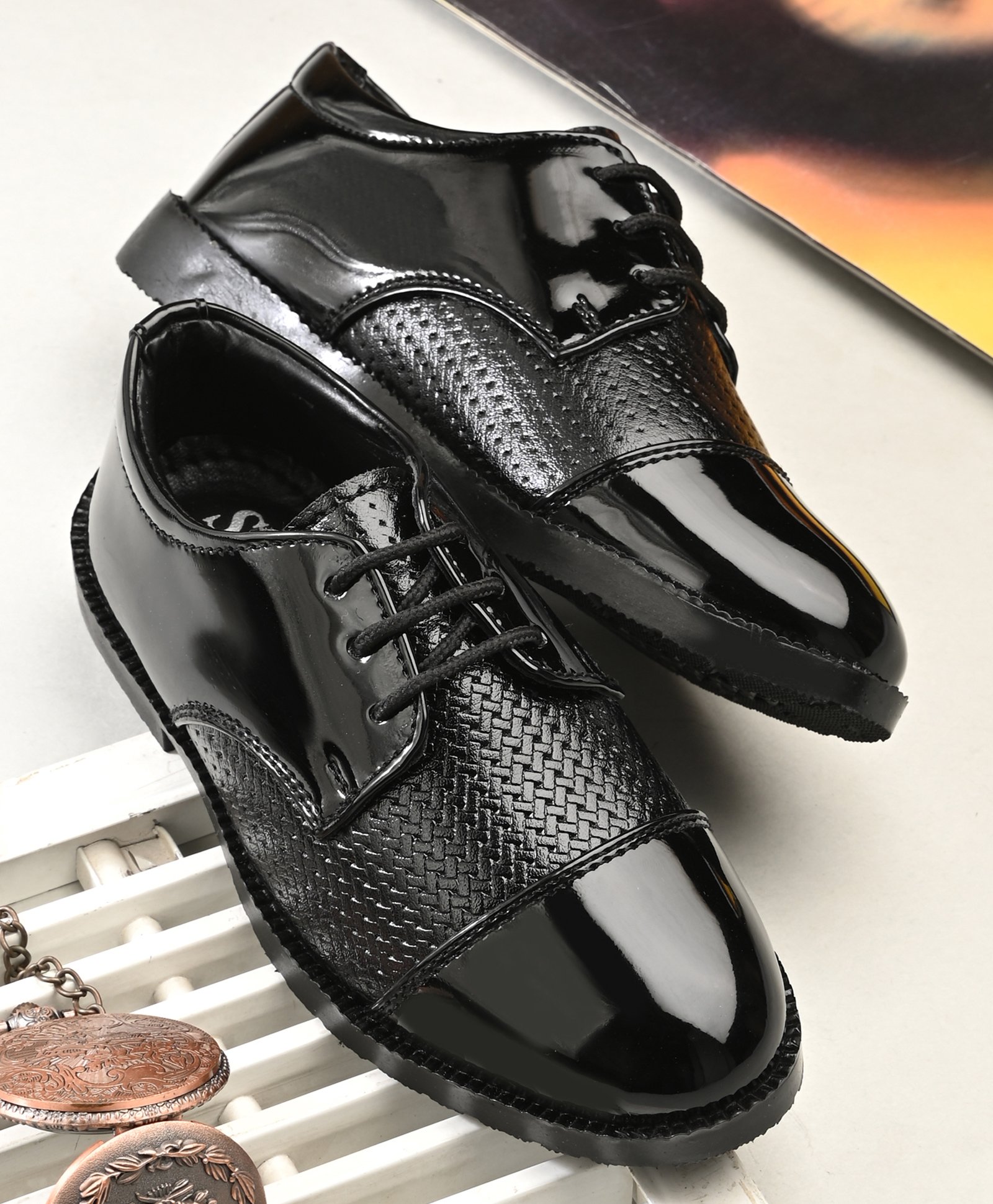 Stefens Abstract Textured Lace Up Formal Oxford Shoes - Black