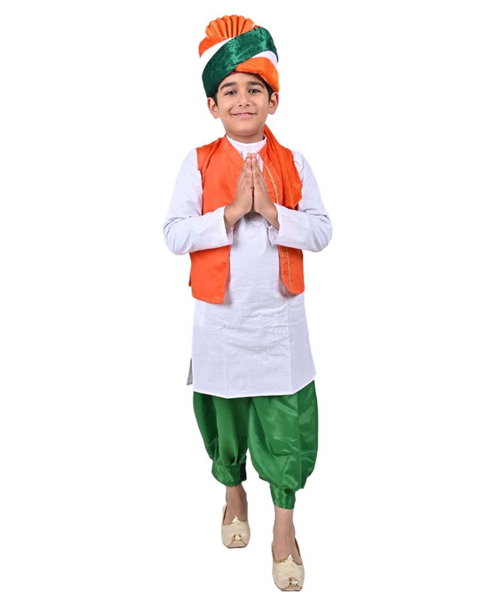 Itsmycostume Full Sleeves Dhoti Kurta With Jacket & Turban Costume Set - White-image-10