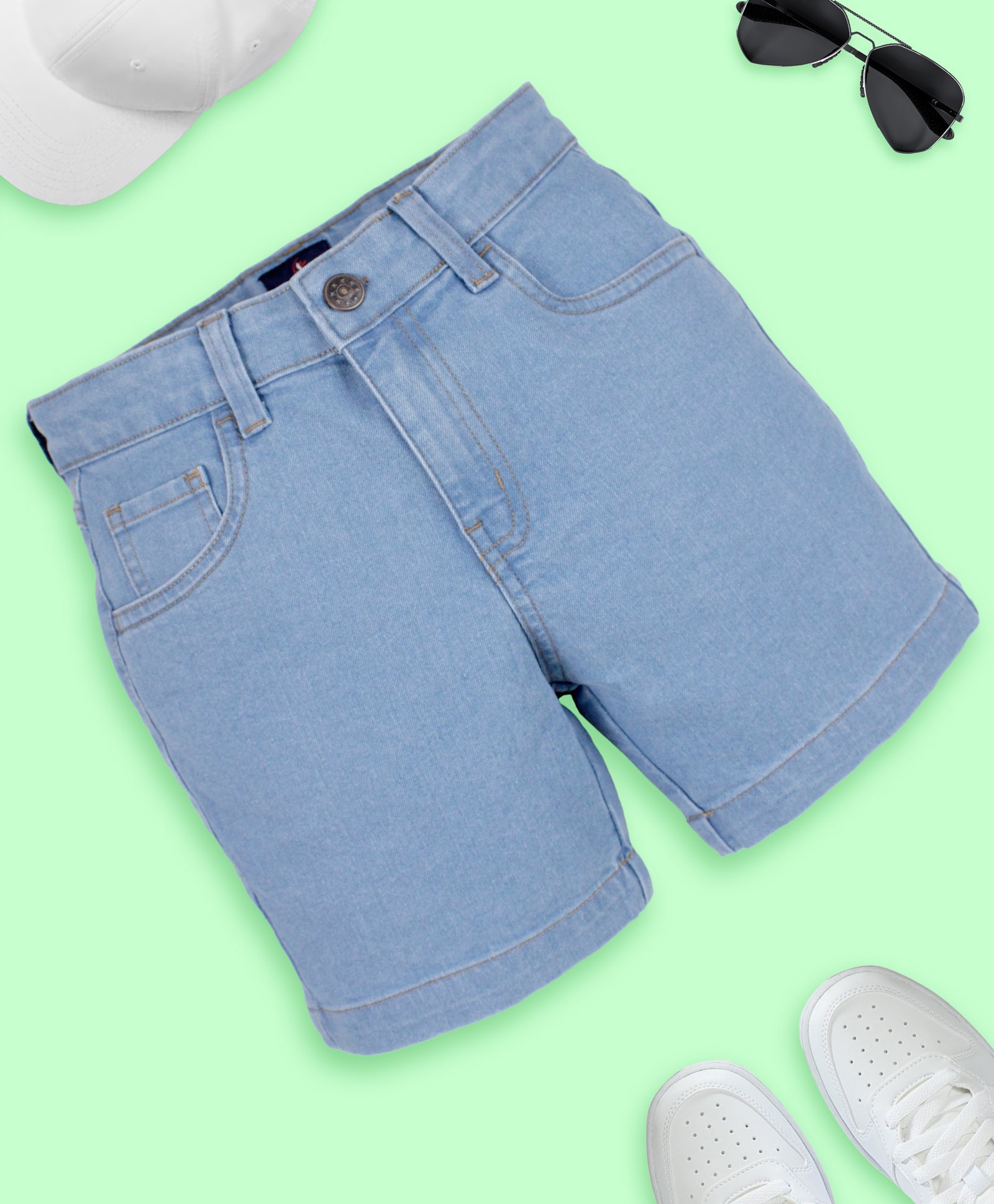 Kiddopanti Denim Solid Shorts - Blue-picture-35