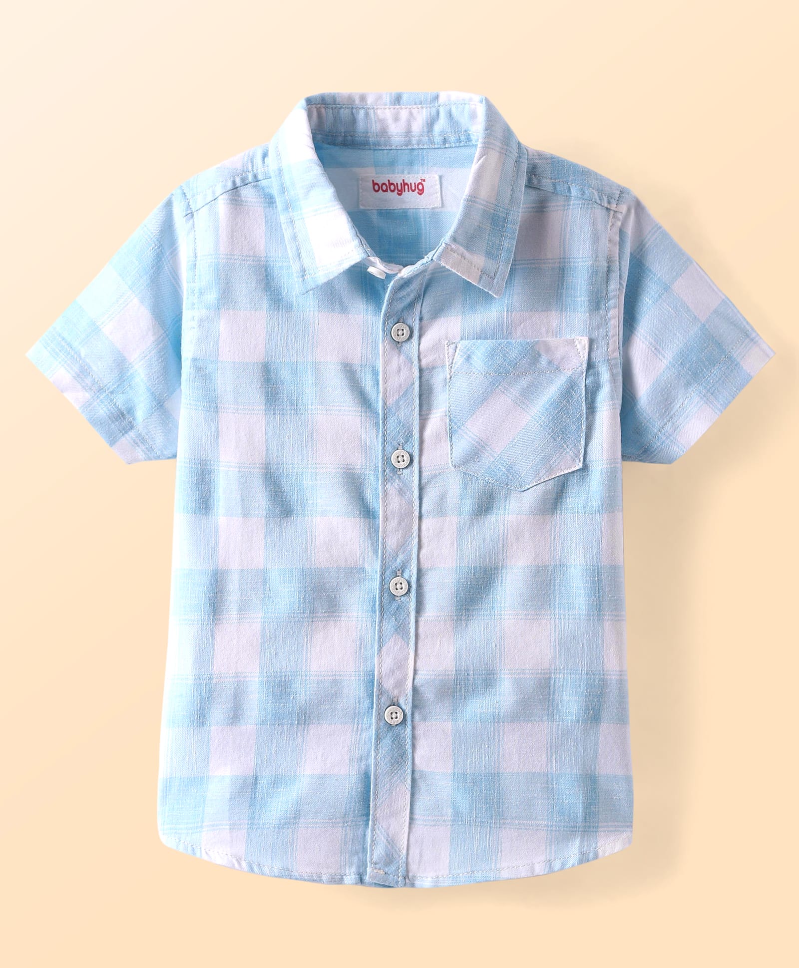 Babyhug Cotton Woven Half Sleeves Checkered Shirt - Light Blue-picture-12