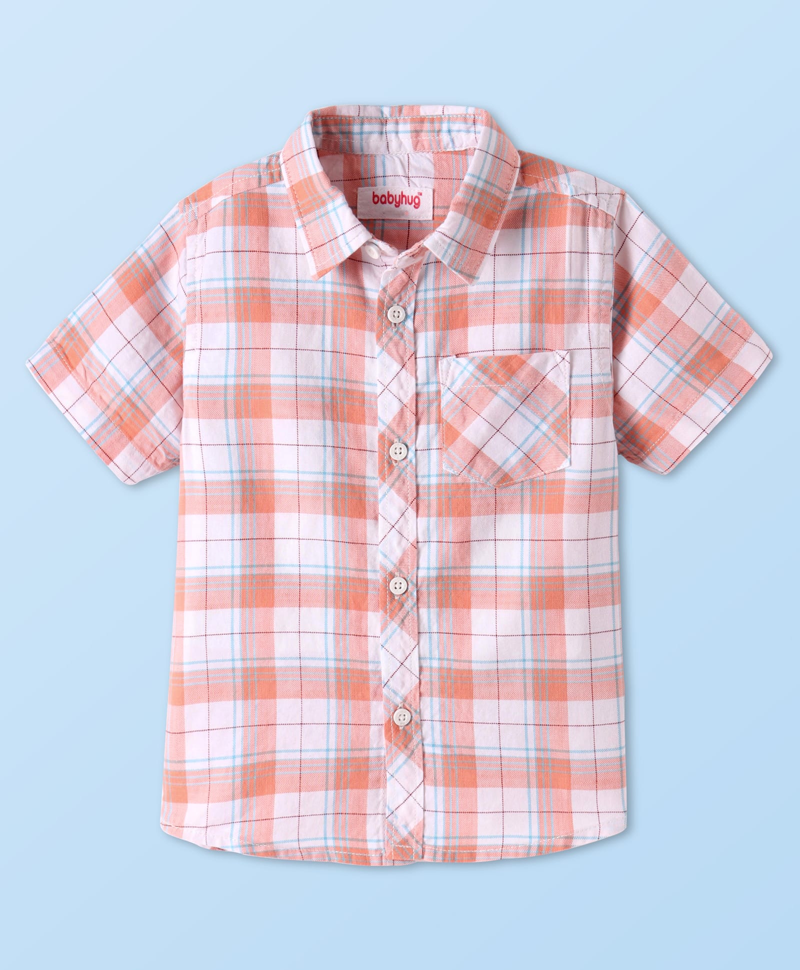 Babyhug Cotton Woven Half Sleeves Checkered Shirt - Peach-image-39