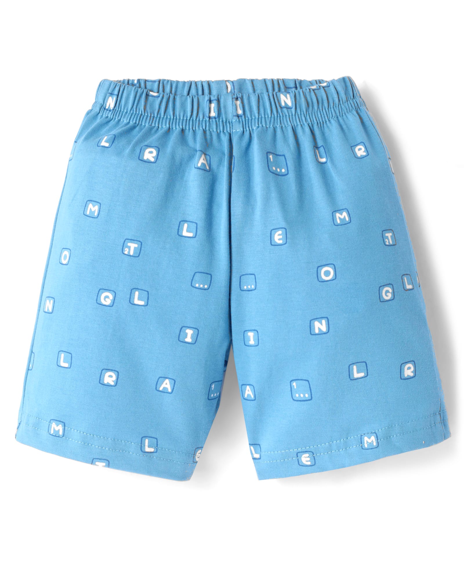 Tango Single Jersey Knit Knee Length Shorts with Text Print - Light Blue-picture-1