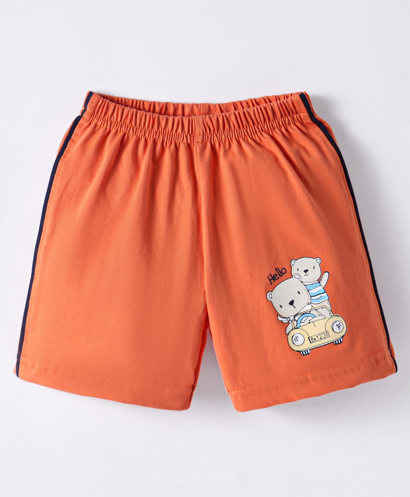Tango Single Jersey Knit Knee Length Shorts with Bear Print & Tape Detailing - Orange-picture-21