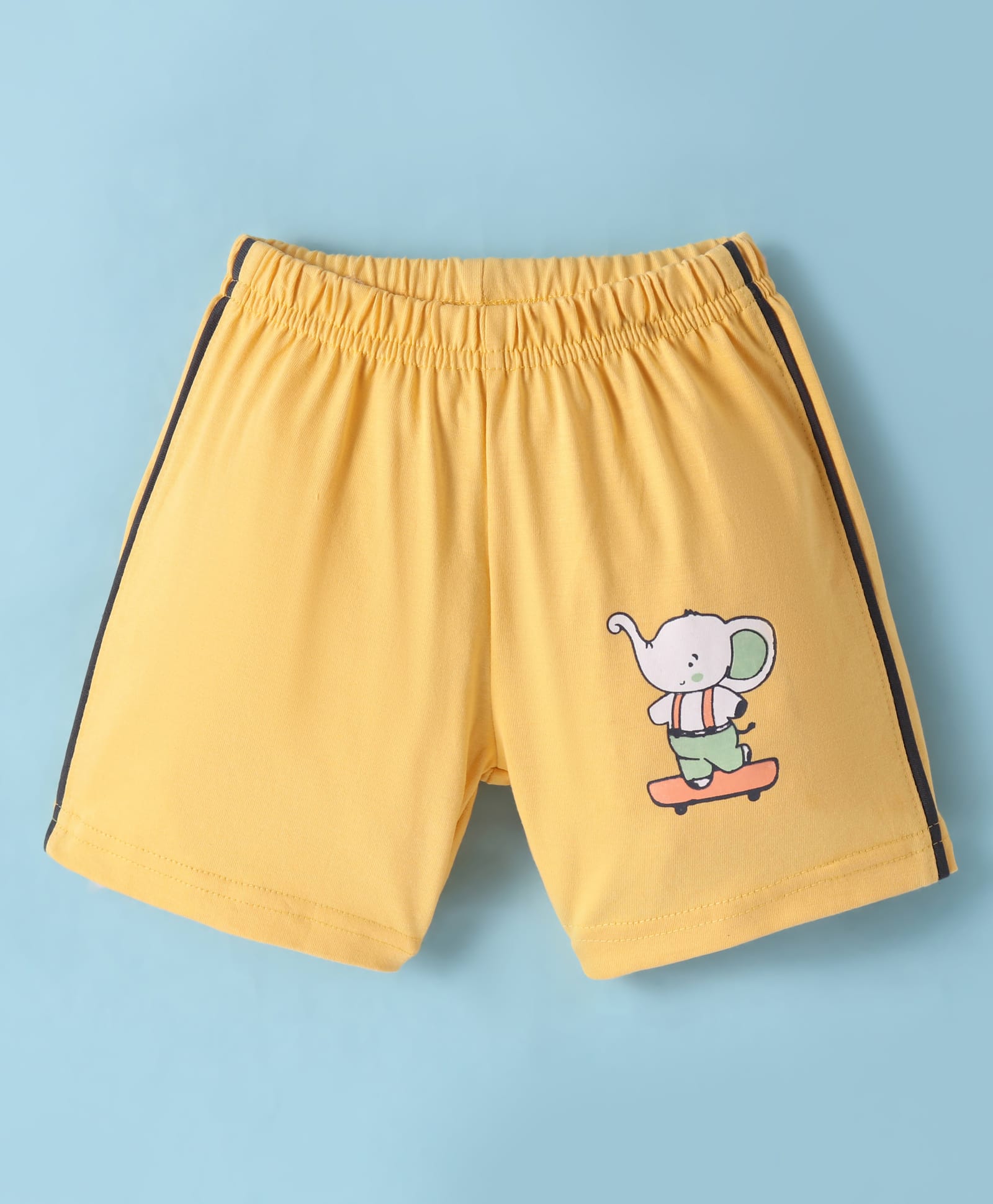 Tango Single Jersey Knit Knee Length Shorts with Elephant Print - Yellow-picture-5