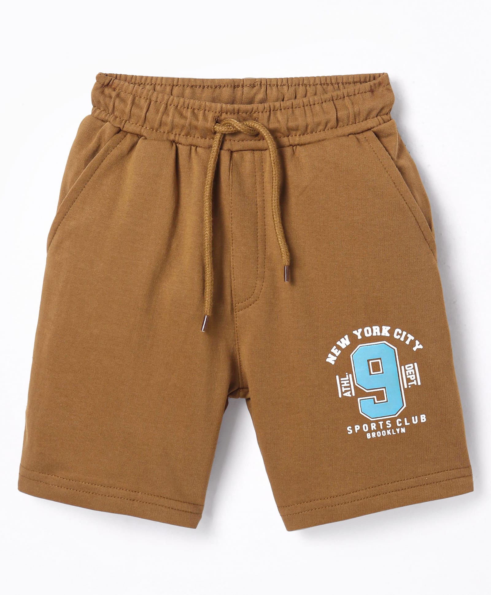 Taeko Single Jersey Knit Knee Length Shorts with Text Print - Light Brown-image-32