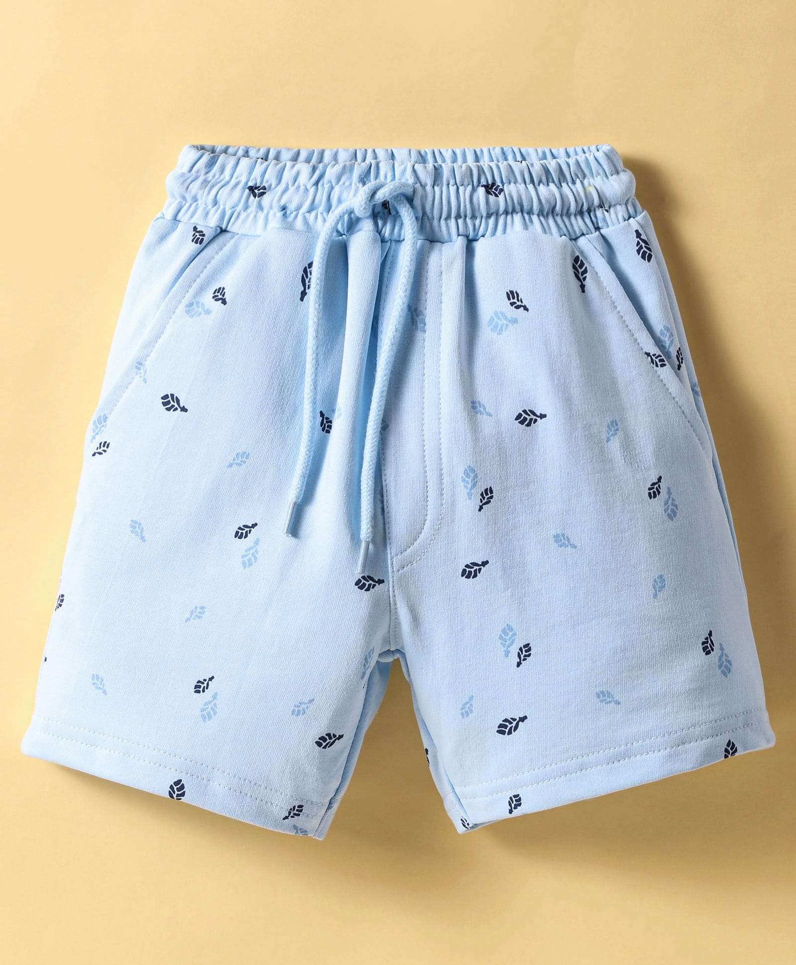 Taeko Single Jersey Knee Length Shorts With Leaf Print - Light Blue-picture-37