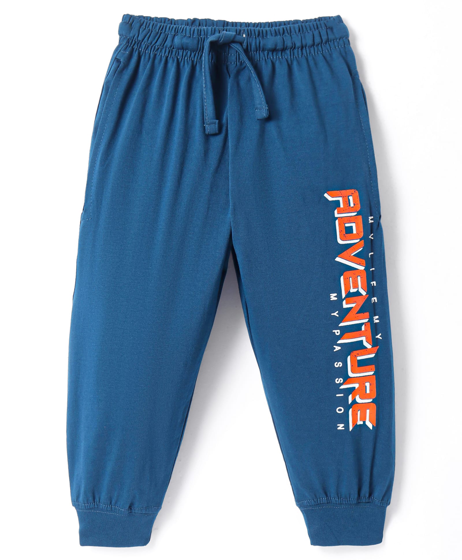 Taeko Single Jersey Knit Full Length Lounge Pant with Text Print - Royal Blue-image-6