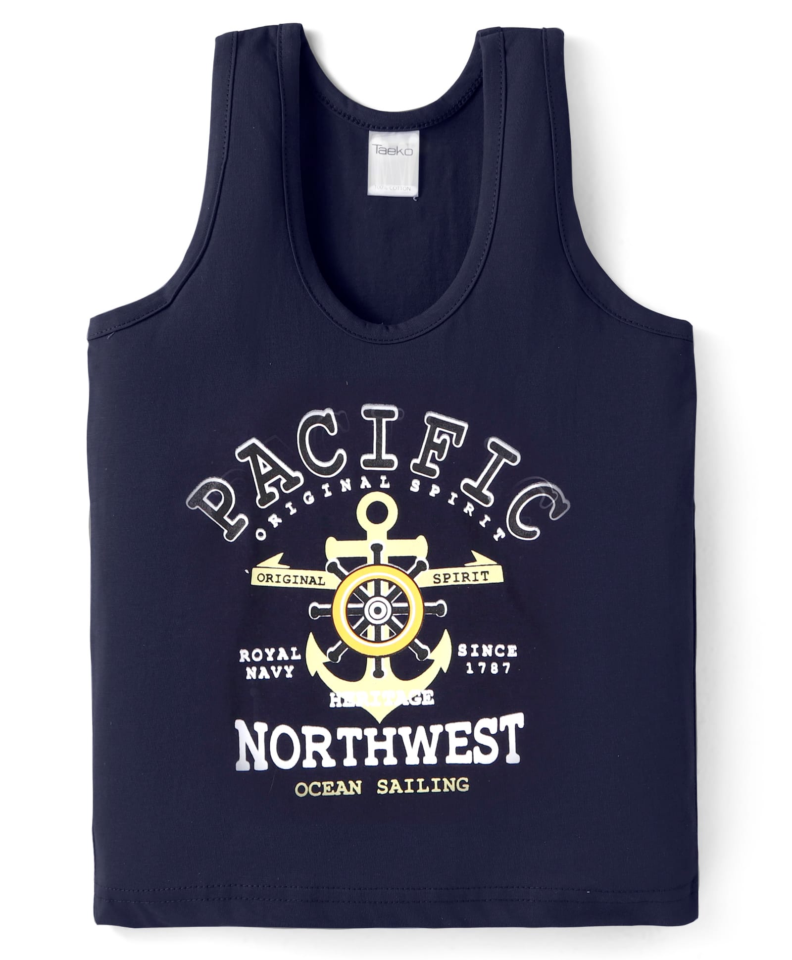 Taeko Single Jersey Knit Sleeveless Vest with Text Print - Navy Blue-picture-17