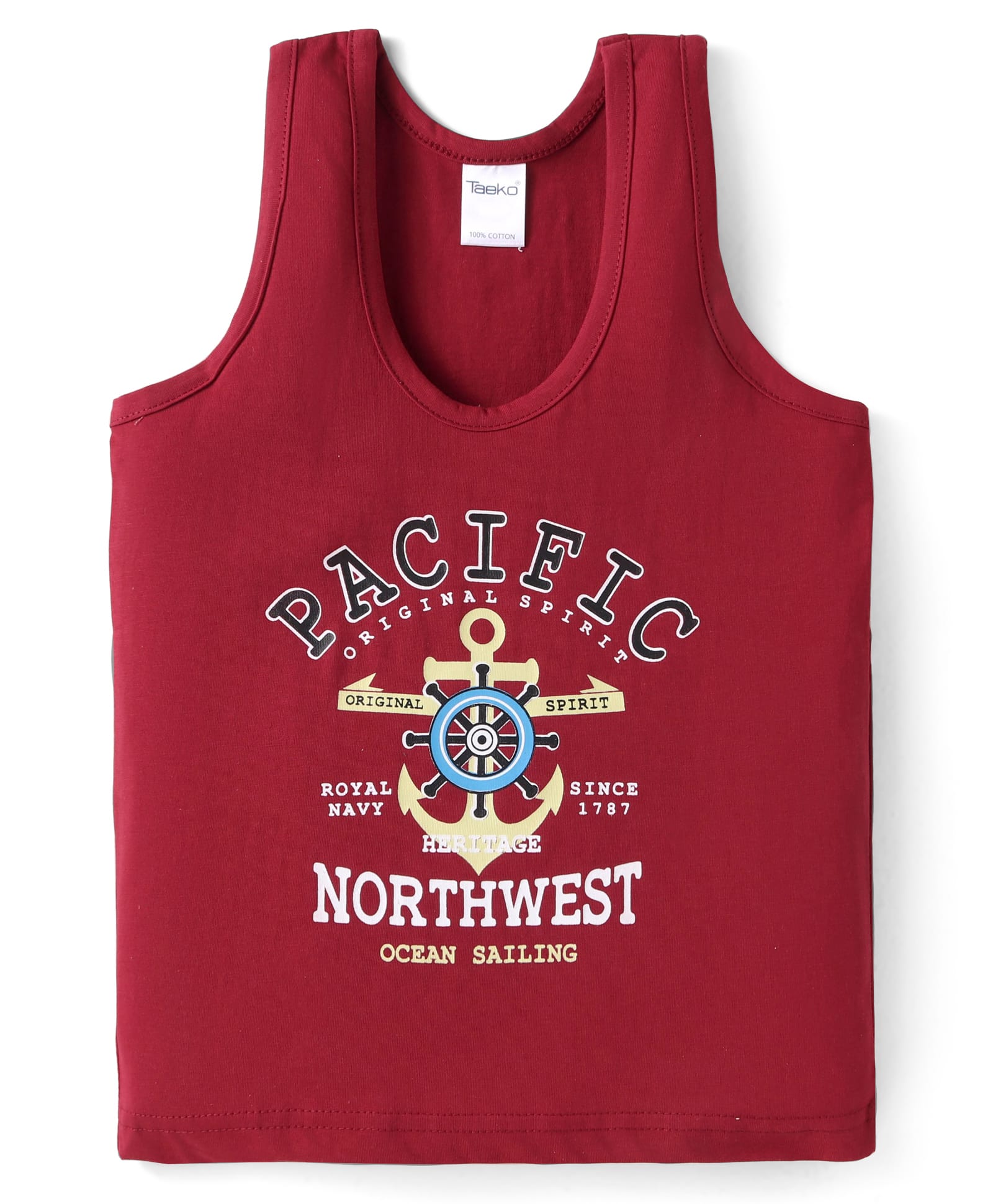 Taeko Single Jersey Knit Sleeveless Vest with Text Print - Dark Red-picture-21