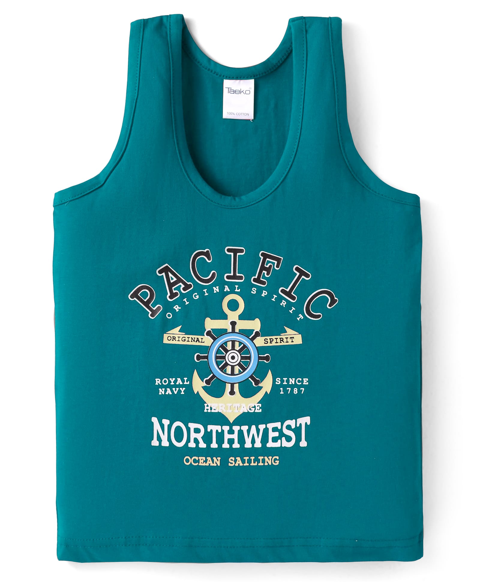 Taeko Single Jersey Knit Sleeveless Vest with Text Print - Teal Blue-picture-25