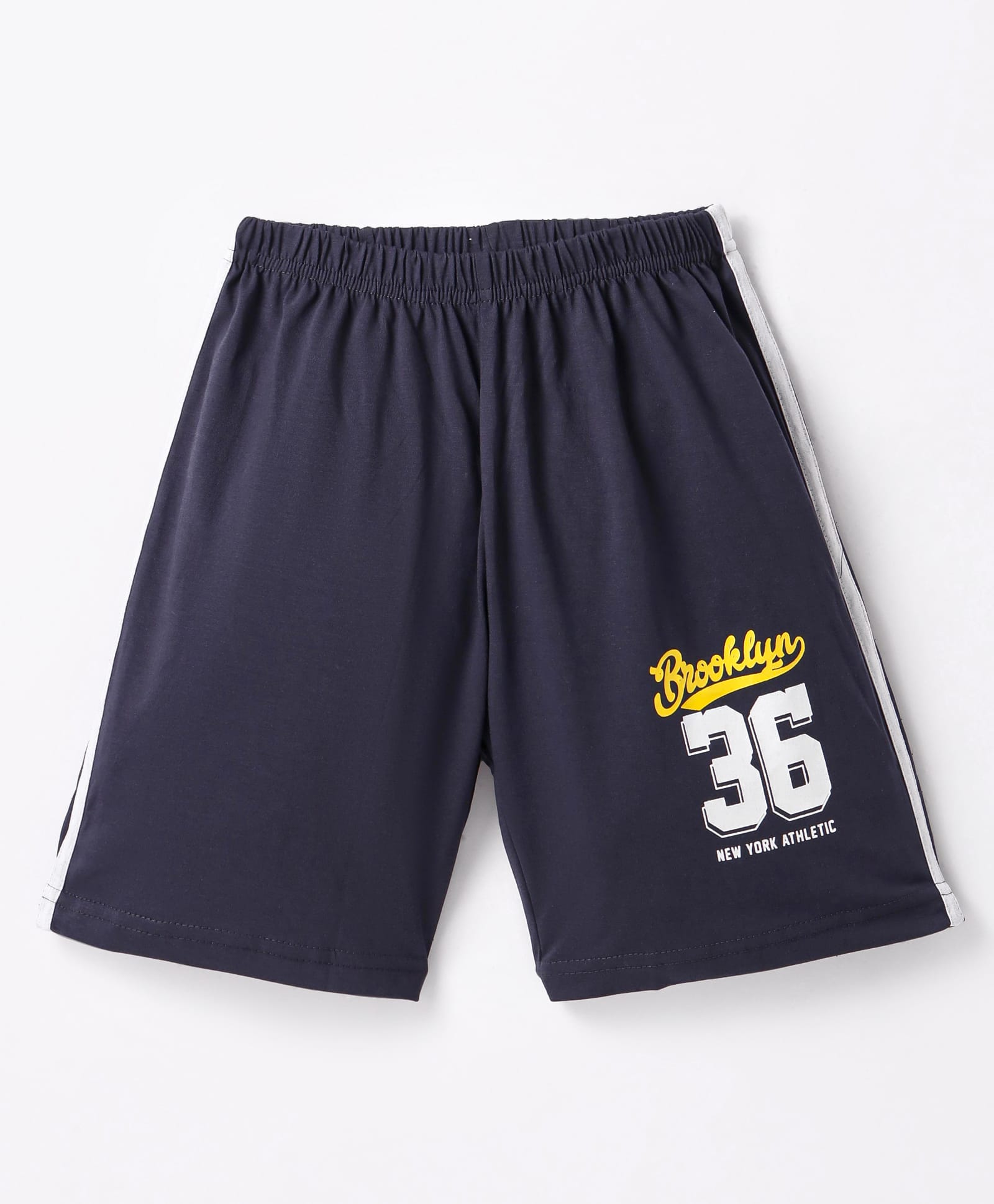 Taeko Single Jersey Knit Knee Length Shorts With Brooklyn Print - Navy Blue-picture-10