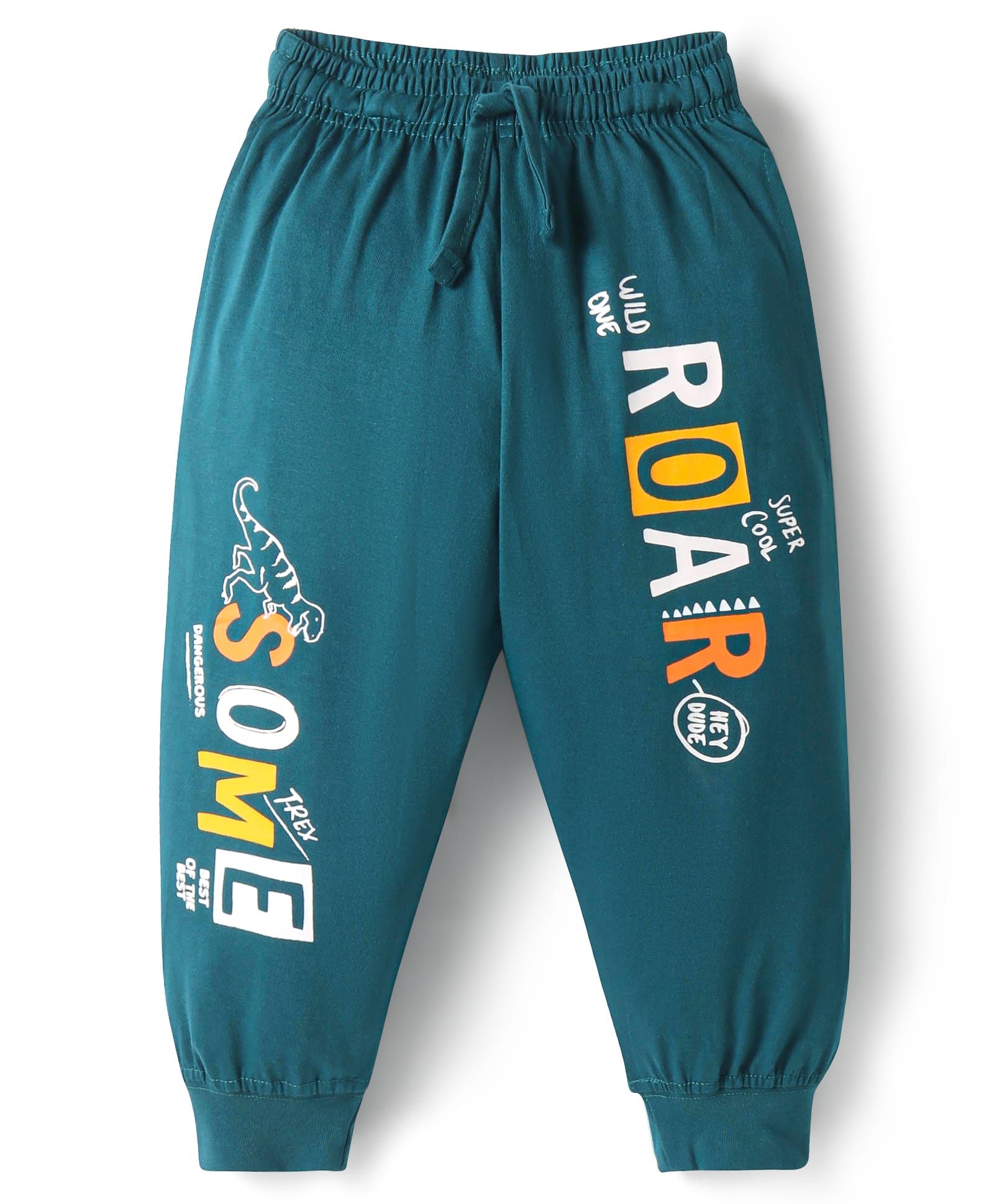 Taeko Single Jersey Knit Full Length Lounge Pant with Text Print - Teal Blue-image-33
