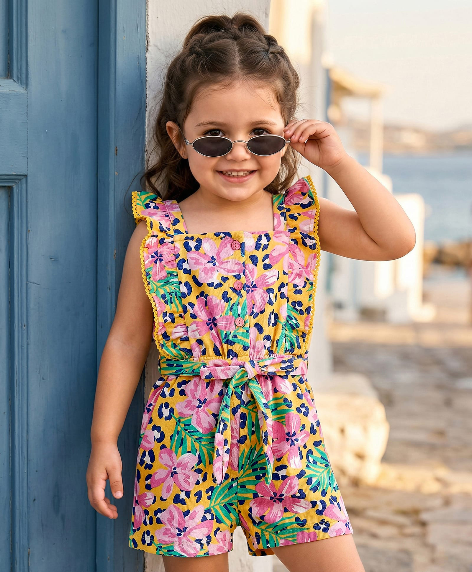 Babyhug Cotton Knit Sleeveless Jumpsuit with Floral Print - Pink-image-1