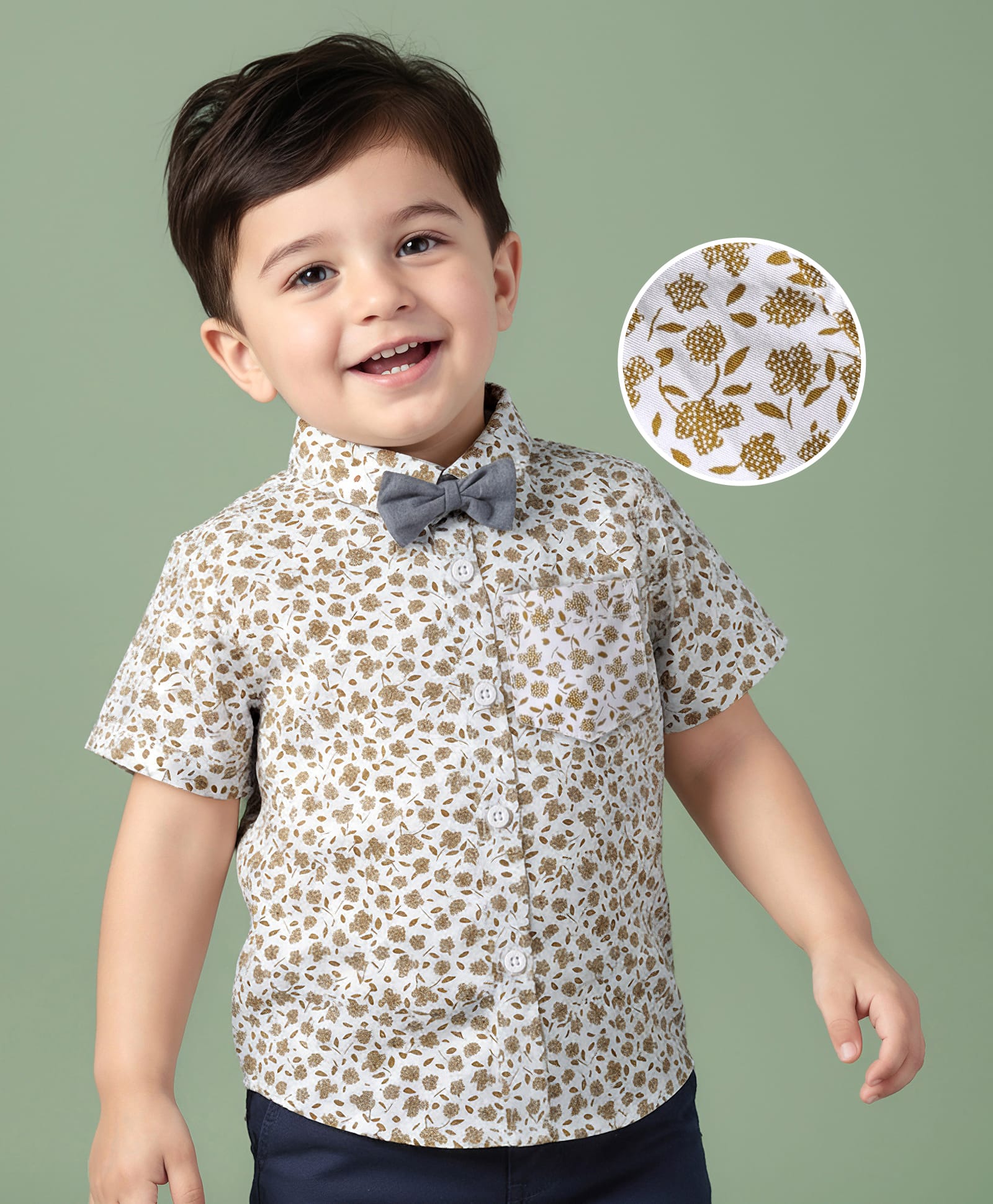 Babyhug Cotton Woven Half Sleeves Shirt With Bow Floral Print - White-image-46