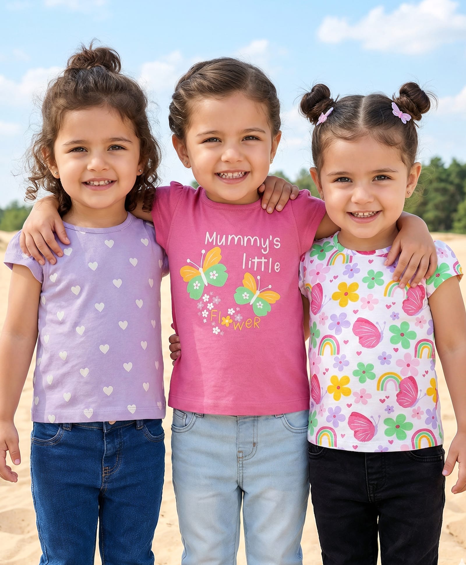 Babyhug Cotton Knit Cap Sleeves T-Shirts with Hearts & Butterfly Print Pack of 3 - Pink Lavender & White-picture-19