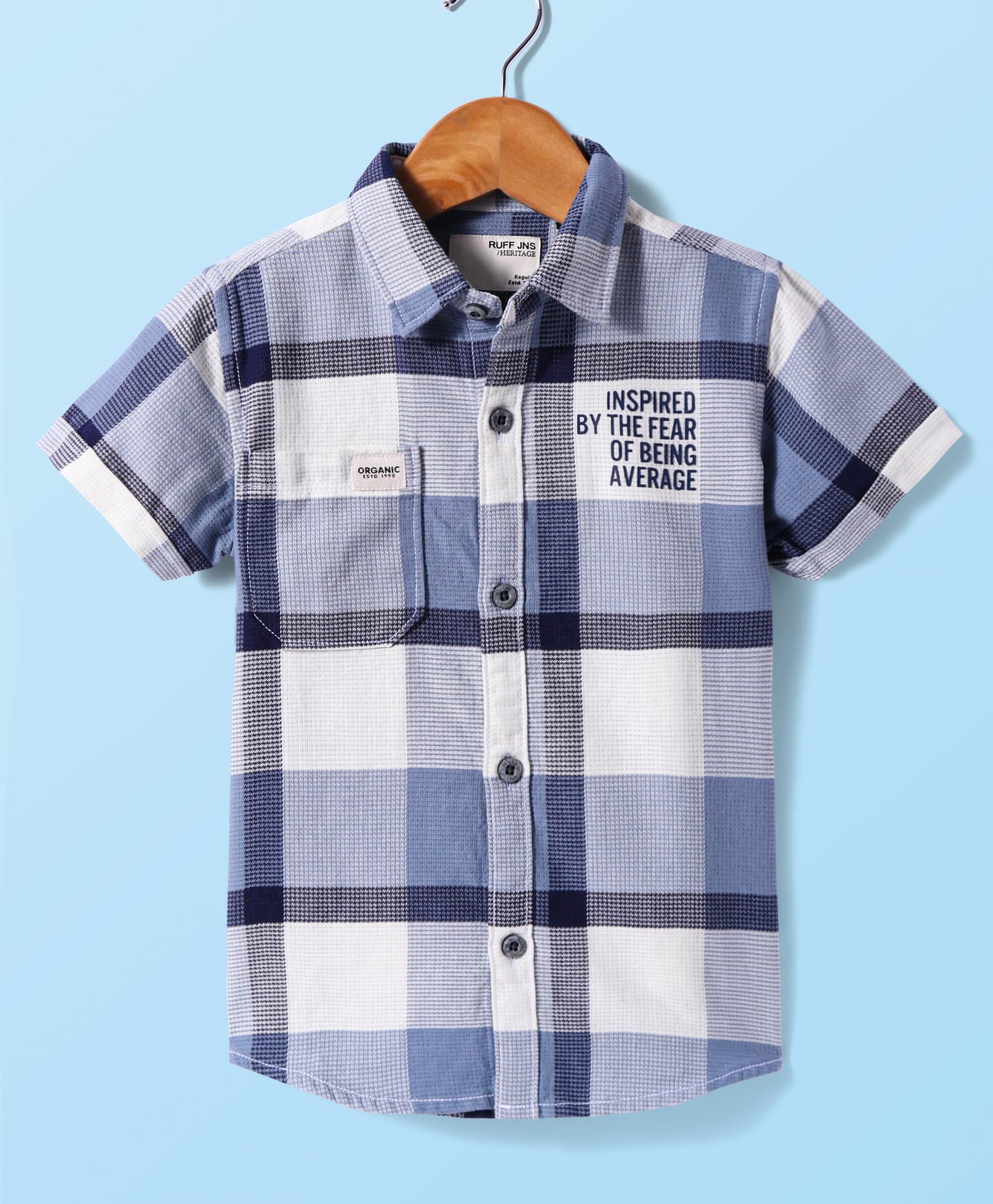 Ruff Cotton Woven Half Sleeves Checkered Shirt - Light Blue-picture-3