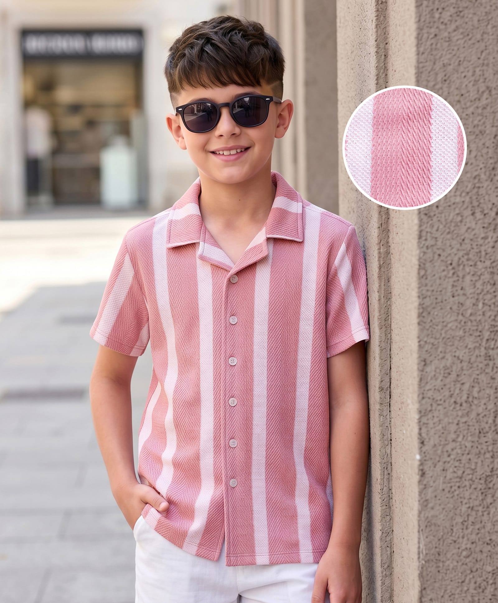 kookie kids india Kookie Kids Textured Knit Half Sleeves Striped Shirt - Pink-picture-17