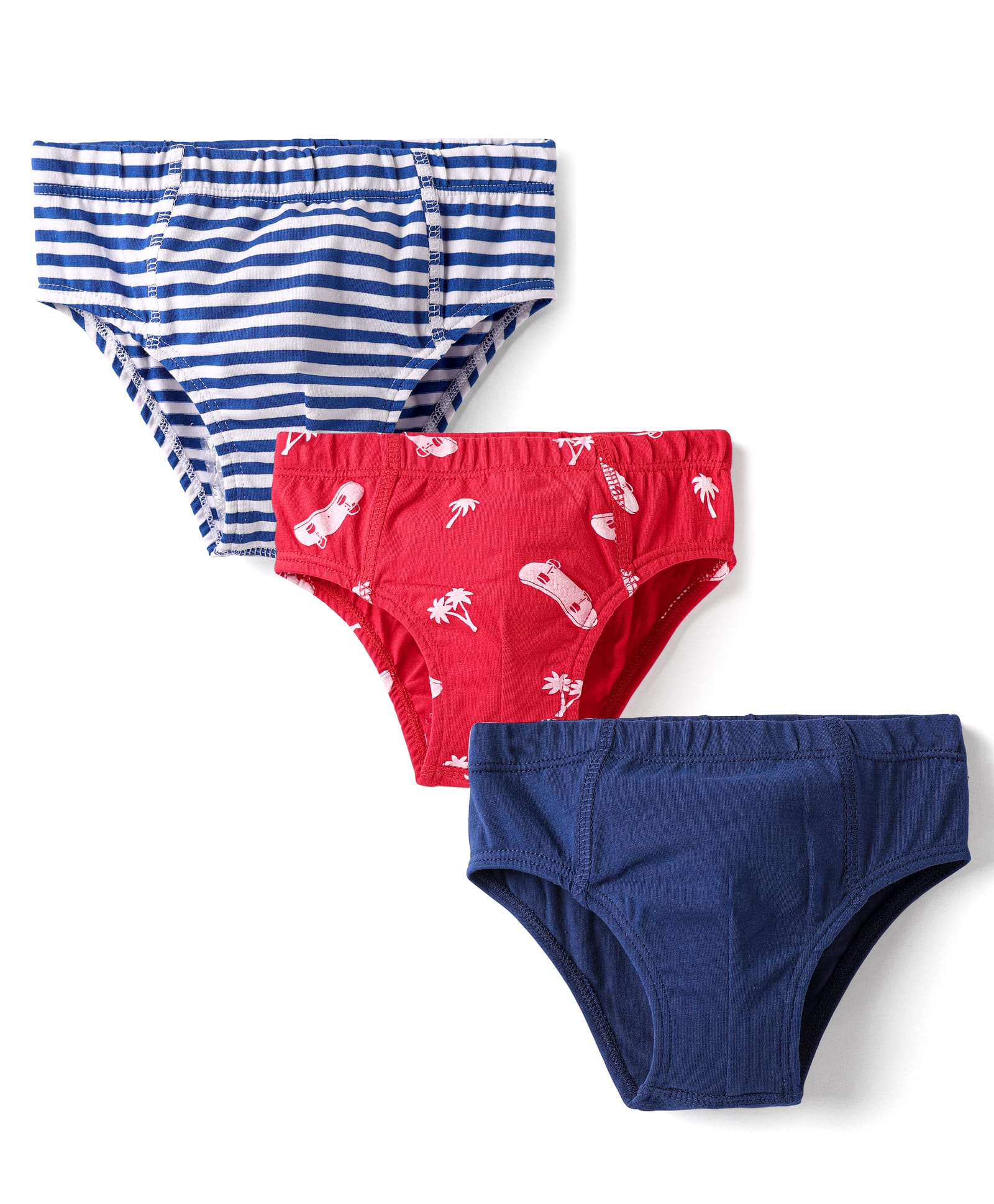 Honeyhap 100% Premium Cotton Knit Briefs With Stripes & Skateboard Print Pack Of 3 - Navy Peony & High Risk Red-picture-26