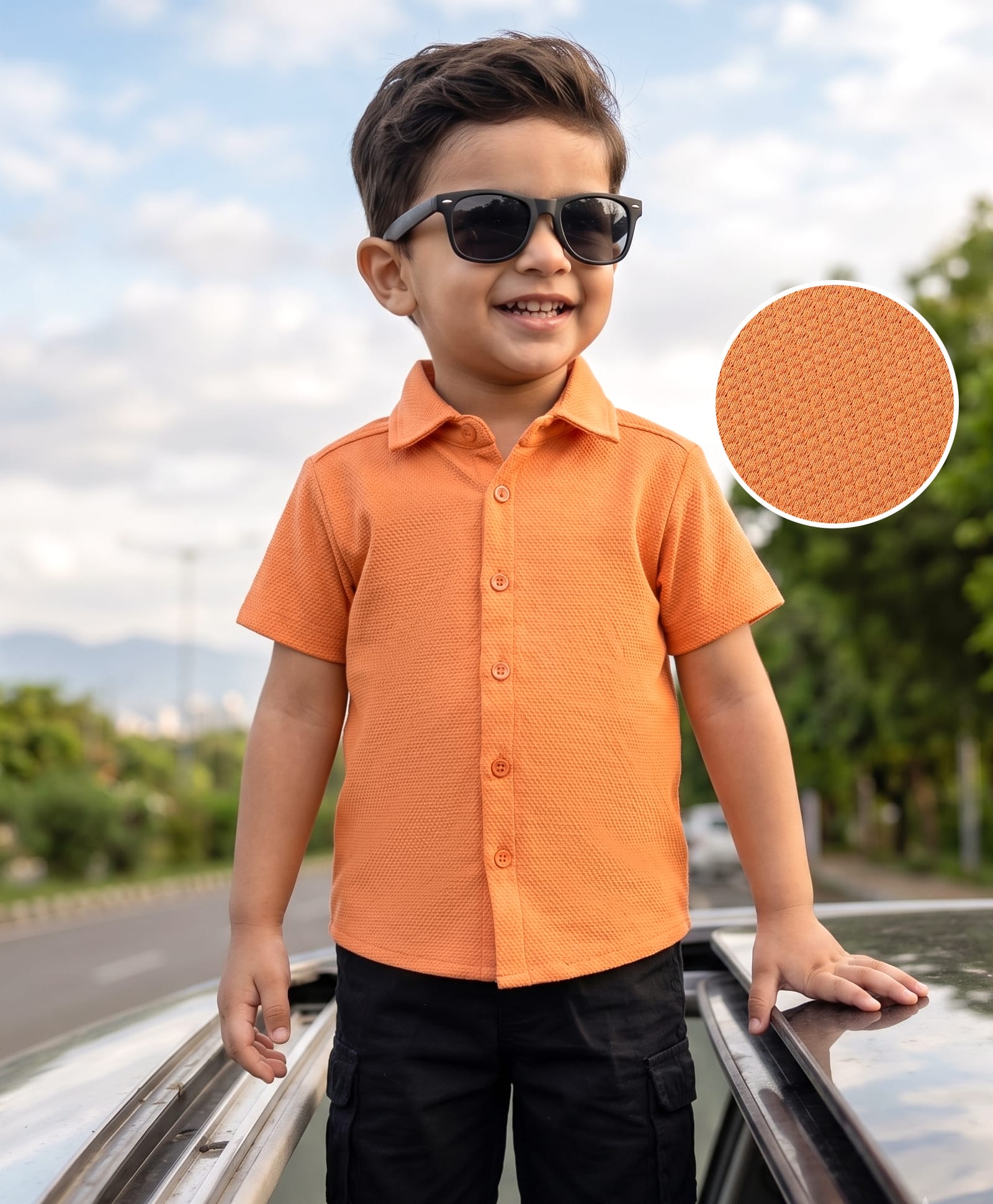 Kookie Kids Knit Half Sleeves Solid Shirt - Orange-image-33