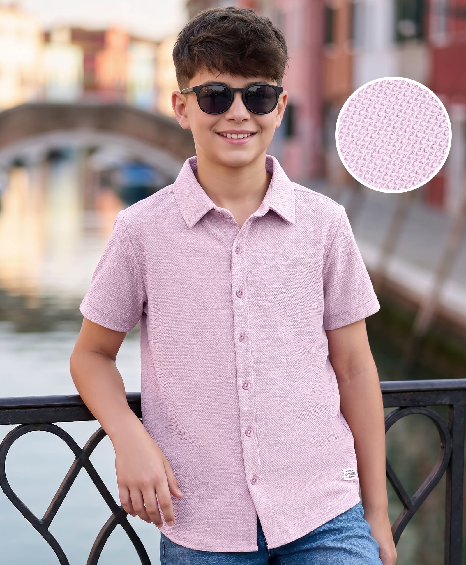 Kookie Kids Knit Half Sleeves Solid Resort Collar Shirt - Lavender-image-37