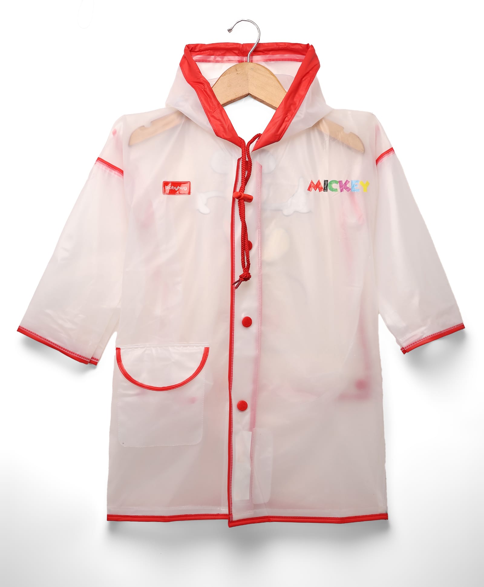 Babyhug Full Sleeves Below Knee Length Raincoat With Mickey Mouse Print - White