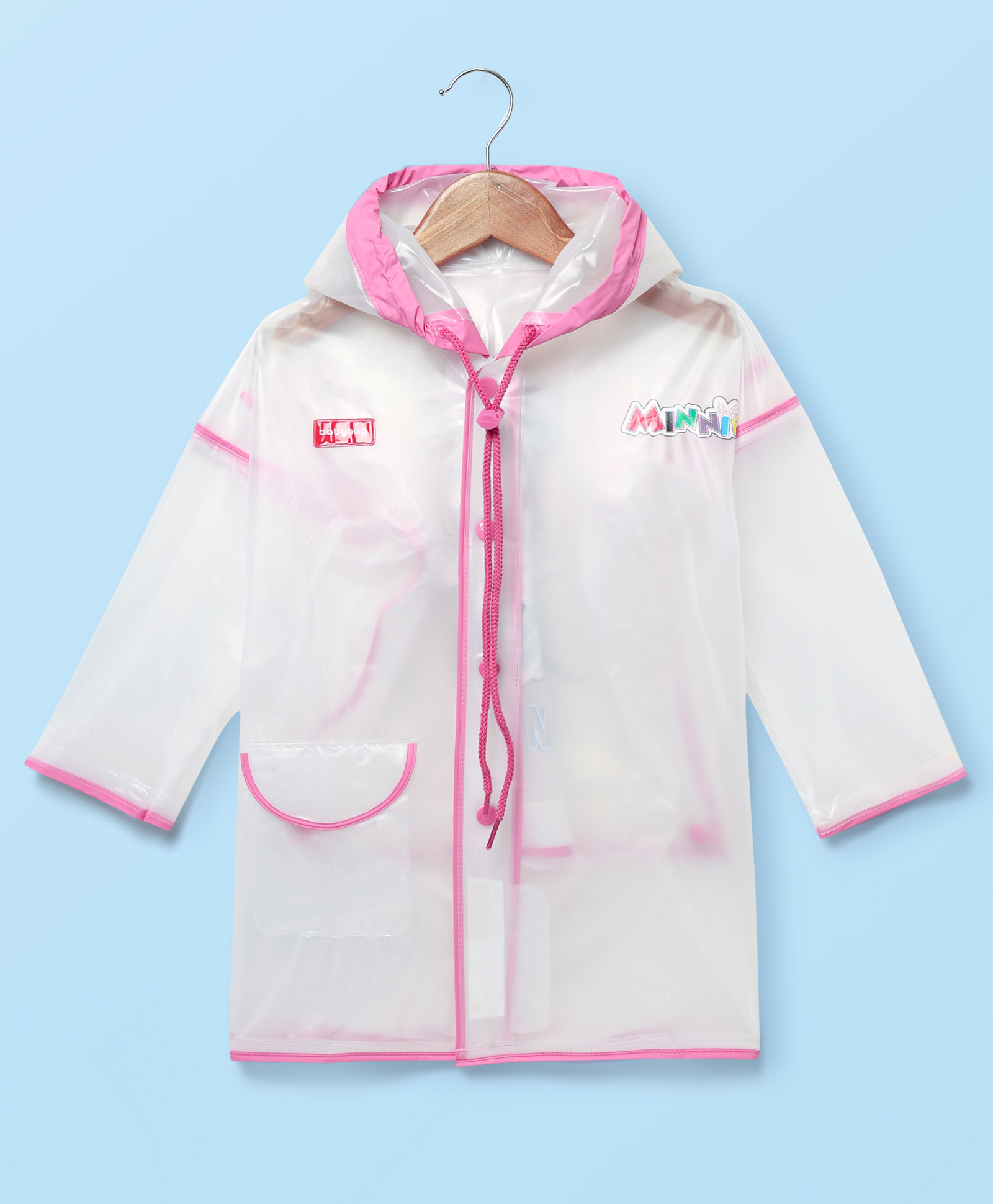 Babyhug Full Sleeves Below Knee Length Raincoat With Minnie Smile Print - White