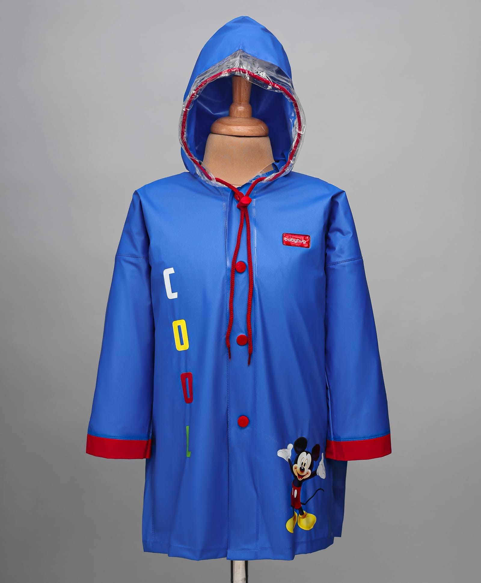 Babyhug Full Sleeves Below Knee Length Raincoat With Mickey Cool Print - Royal Blue