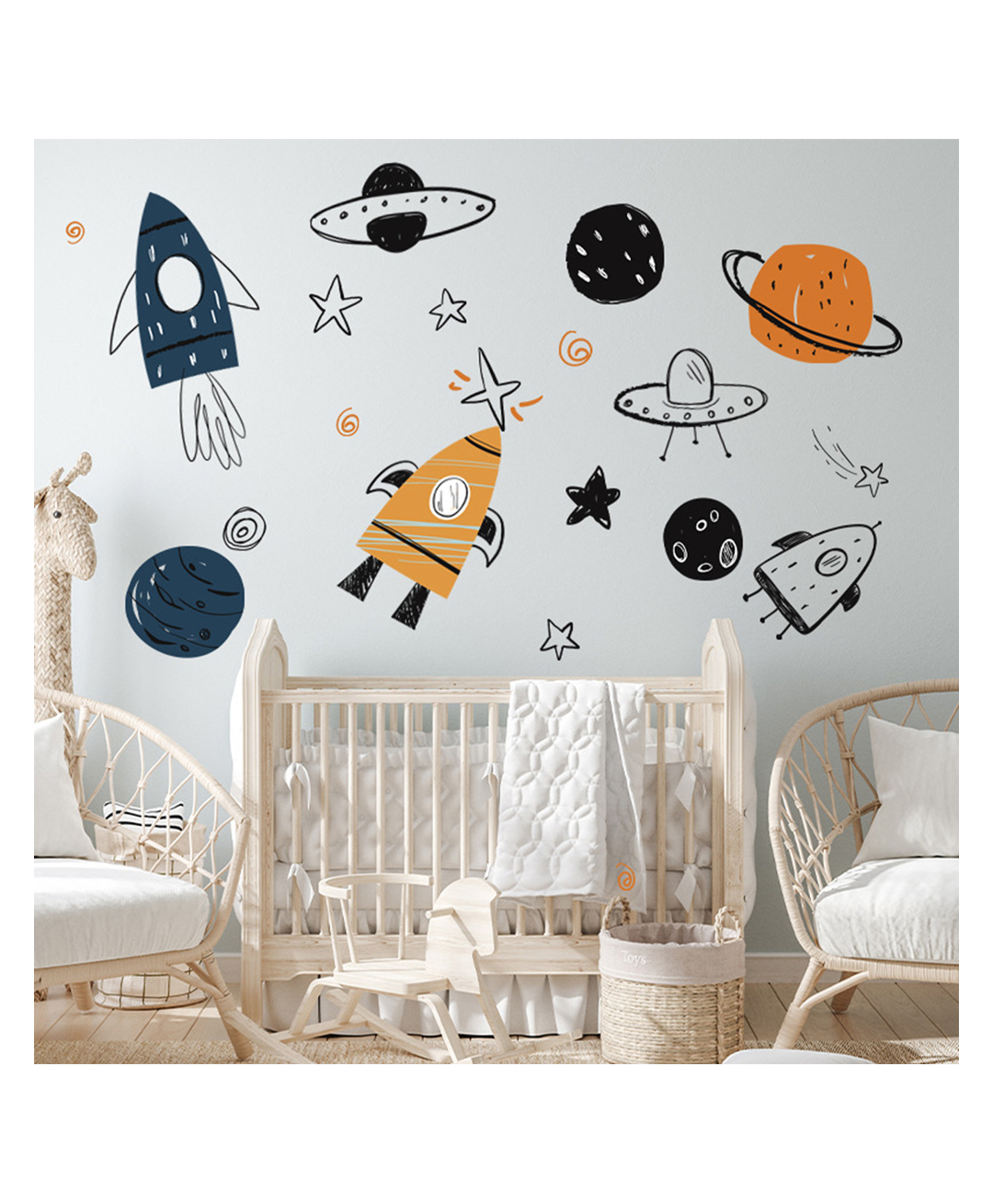 JAAMSO ROYALS Window Rocket Spaceship Astronaut Planets Stars Pumkins World Wall Stickers (30CM x 90CM)-picture-17