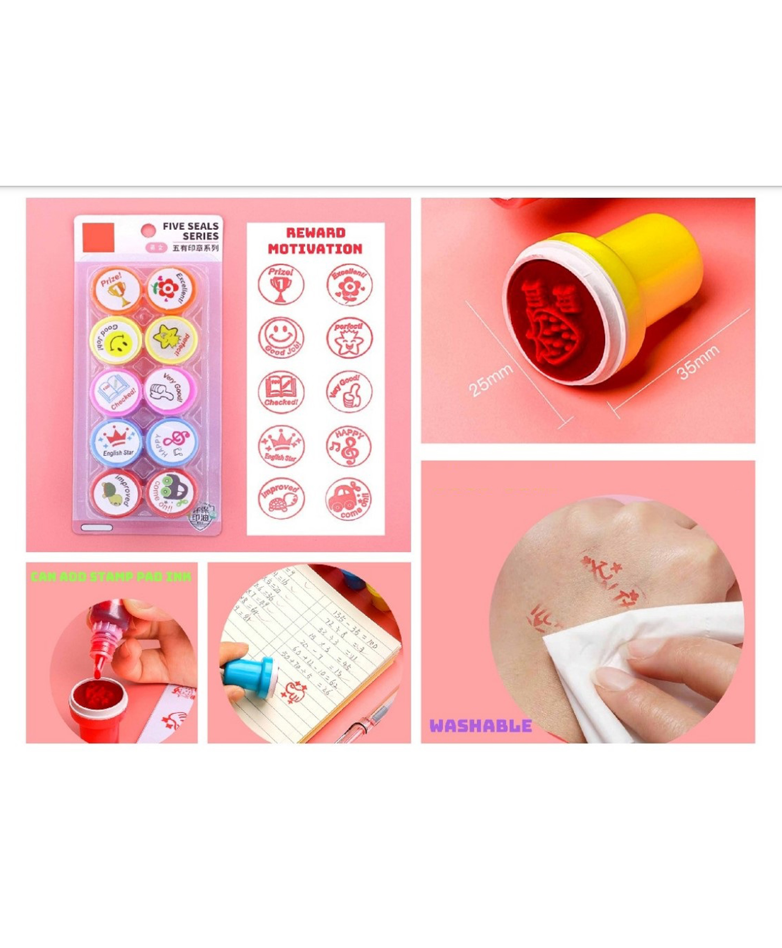SANJARY Cute Smiley and Reward Motivation Emoji Seal 10 different Stamper For Kids color design may vary-picture-17