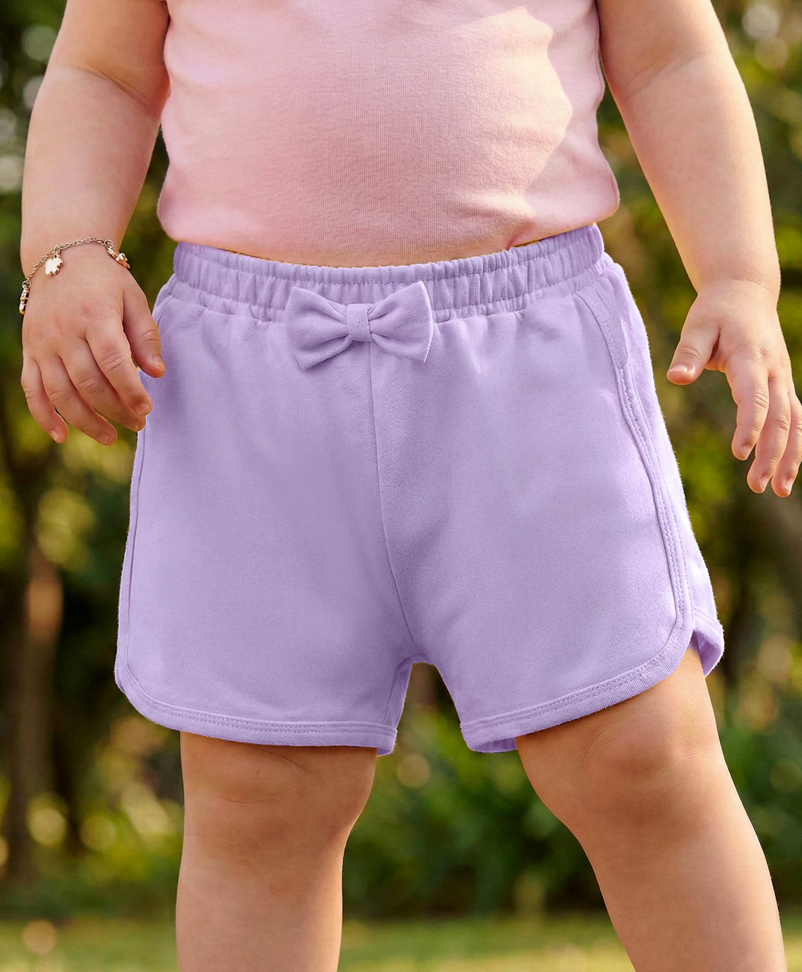 Babyoye Cotton Knit Solid Color Shorts with Bow Applique - Purple-picture-44