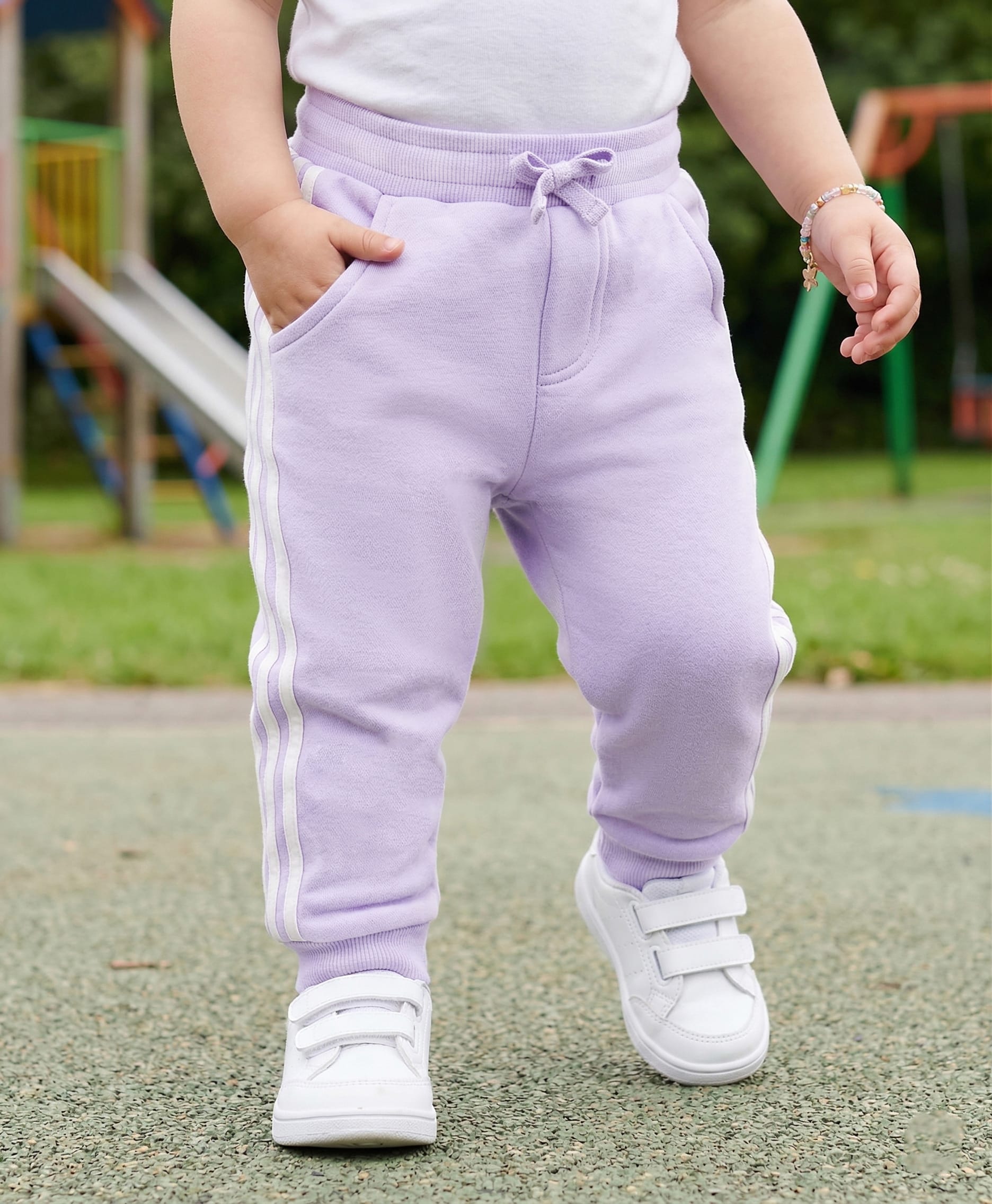 Babyoye Cotton Terry Lycra Full Length Track Pants With Tape Detailing - Purple-picture-18