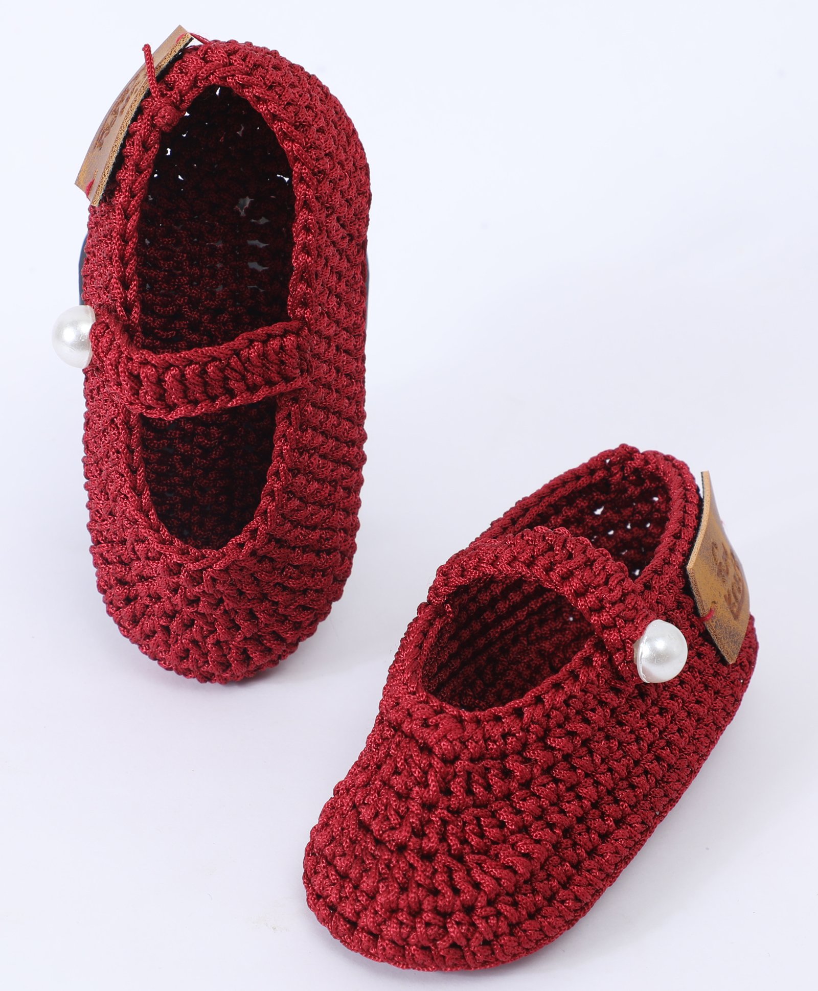 Funkrafts Brand Name Patch Detailed Handmade Crochet Booties - Maroon-picture-19