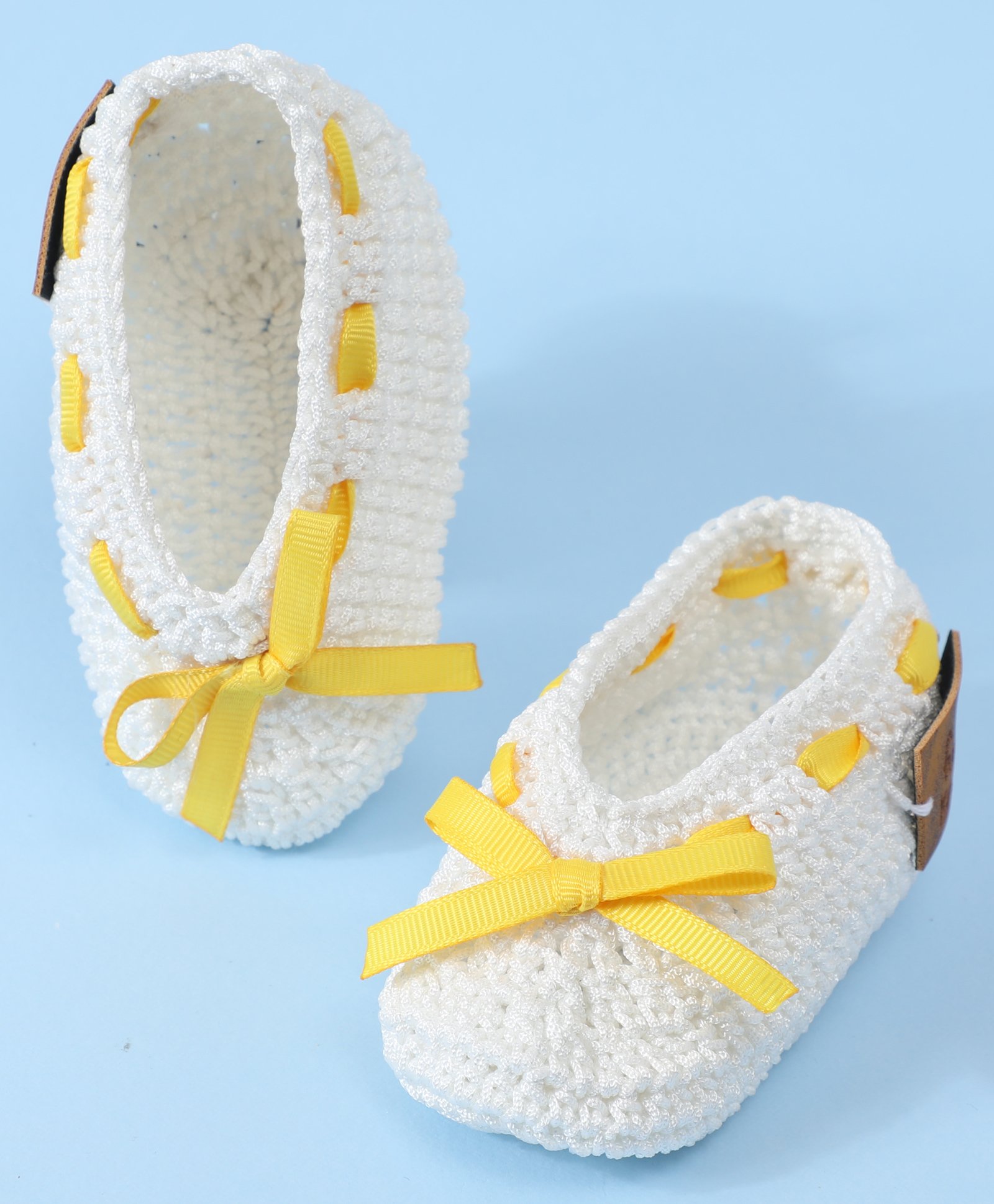 Funkrafts Handmade Crochet Designed Bow Applique Detailed Booties - White & Yellow-picture-23