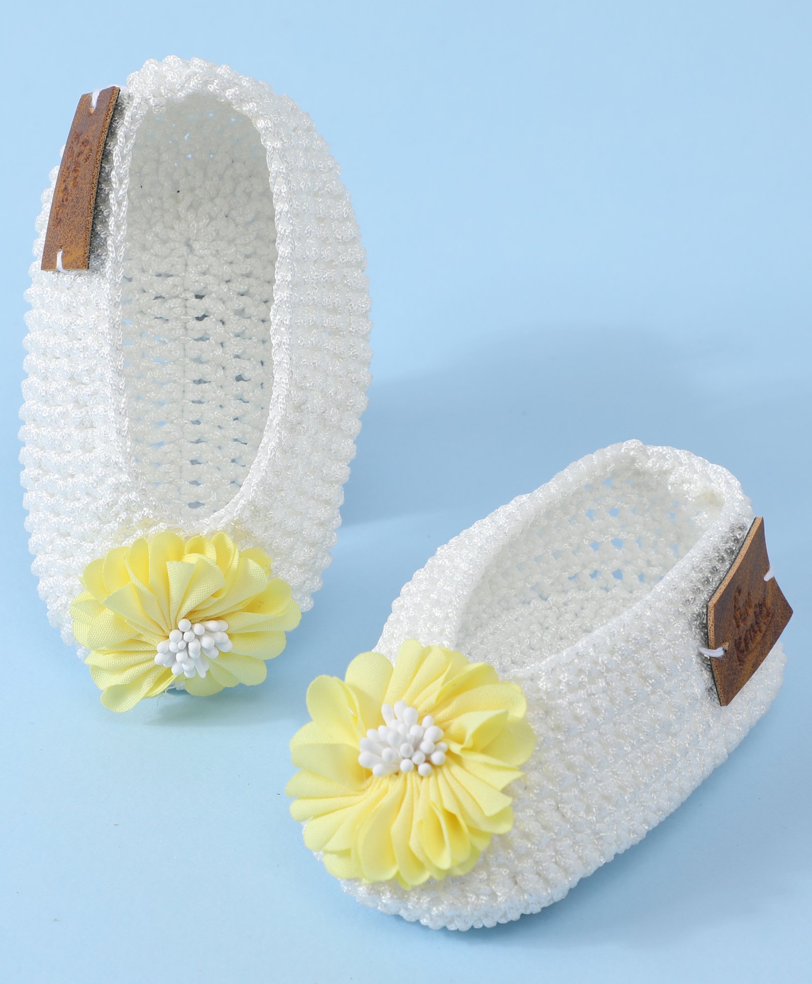 Funkrafts Handmade Crochet Embroidered Floral Applique Detailed Booties - Yellow & White-picture-13