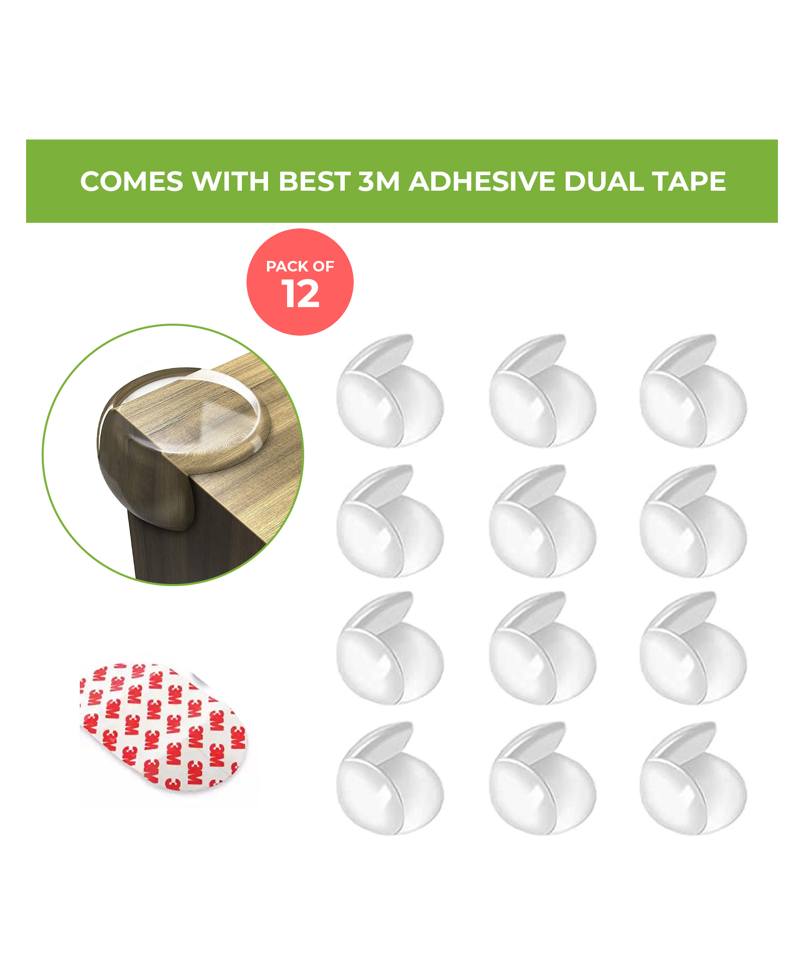 Safe-O-Kid- (Pack of 12) Ball Shaped Baby Safety Corner Guards with strong 3 M adhesive- Transparent, Extra Safe, BPA Free, Non-Toxic, Elegant,Soft & Safe, Furniture Protectors-image-9