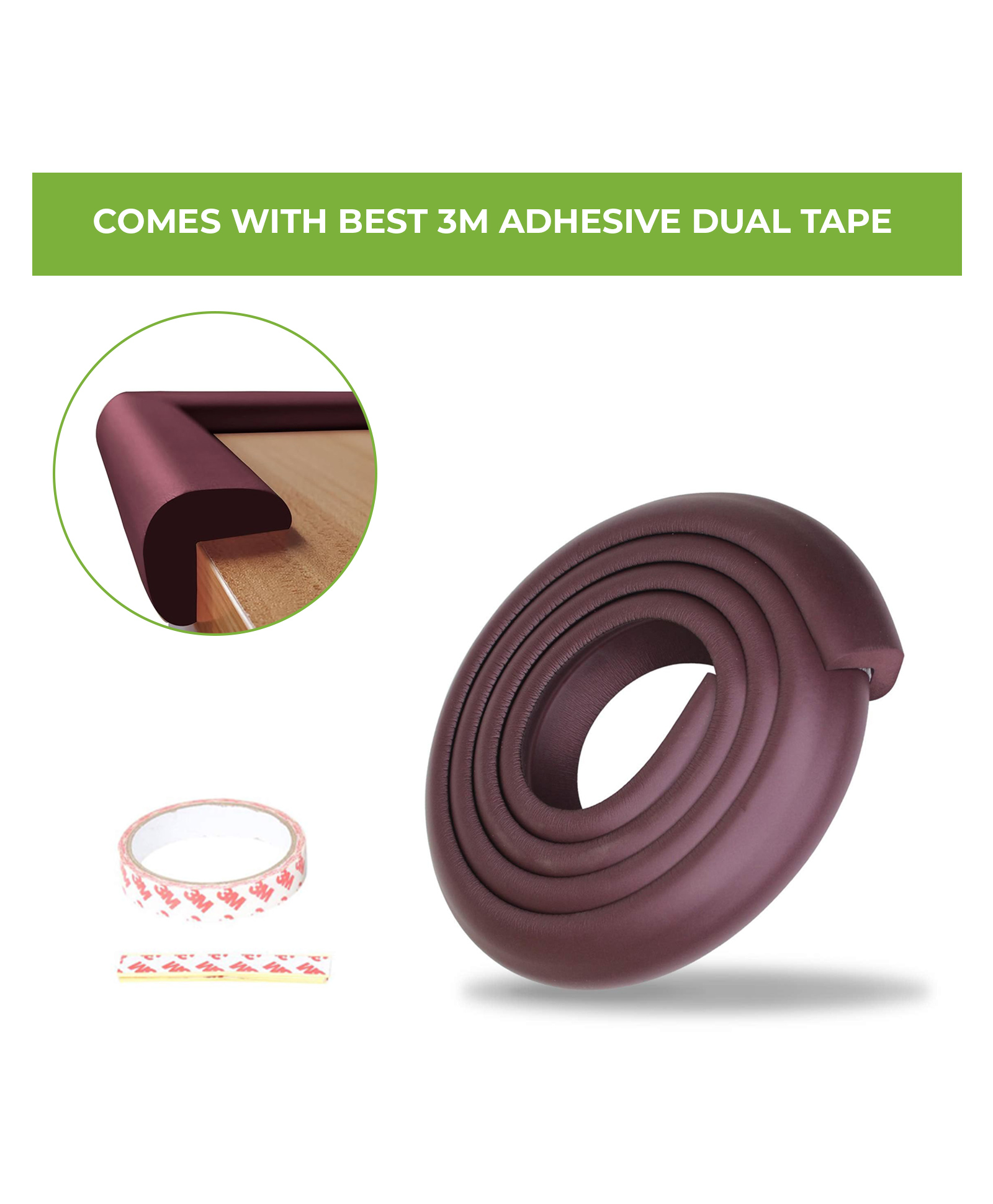 Safe-O-Kid Baby Safety 2 Meter (6.5 feet) Edge Guard with strong 3 M adhesive, Edge and Corner Protectors, BPA FREE, Non-Toxic, Easy to Install, Impact Cushion for Tables, Desks, and Furniture (Brown)-image-38