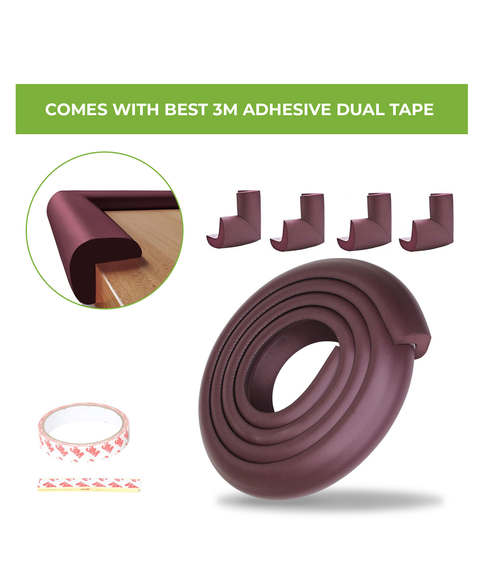 Safe-O-Kid Baby Safety 2 Meter Edge Guard with 4 Corner Guards, BPA-Free, Non-Toxic, Impact Cushion for Furniture - Brown-picture-10