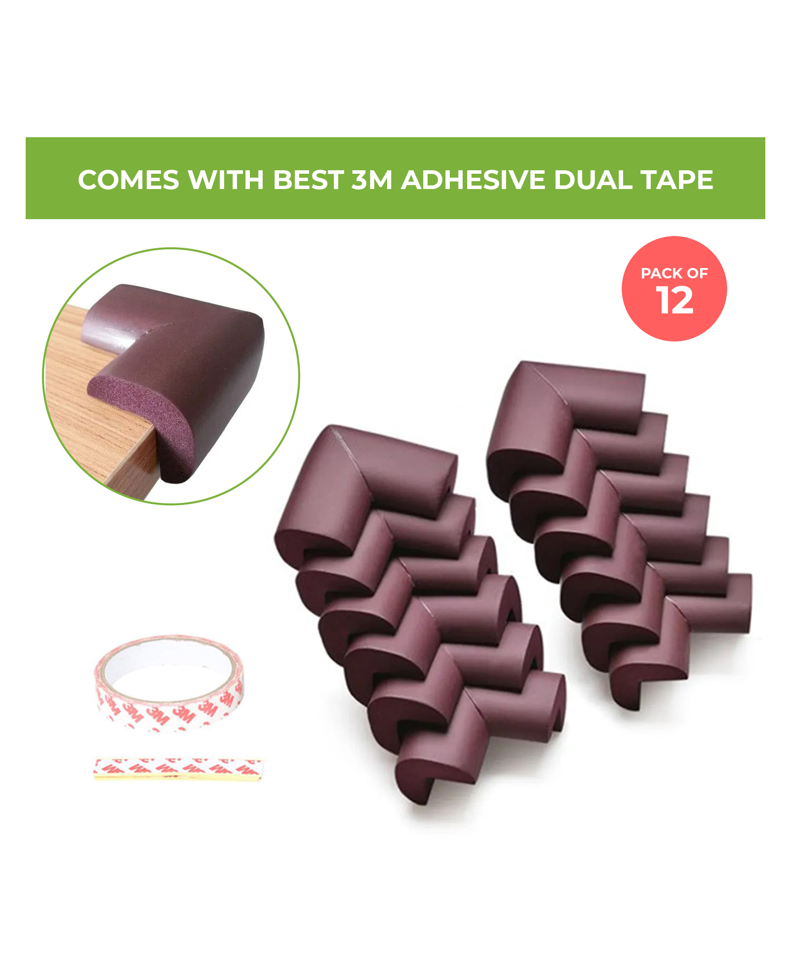 Safe-O-Kid Pack of 12 Soft NBR Foam Safety Corner Guards with 3M Adhesive - BPA Free, Non-Toxic, Elegant Furniture Protectors-picture-23