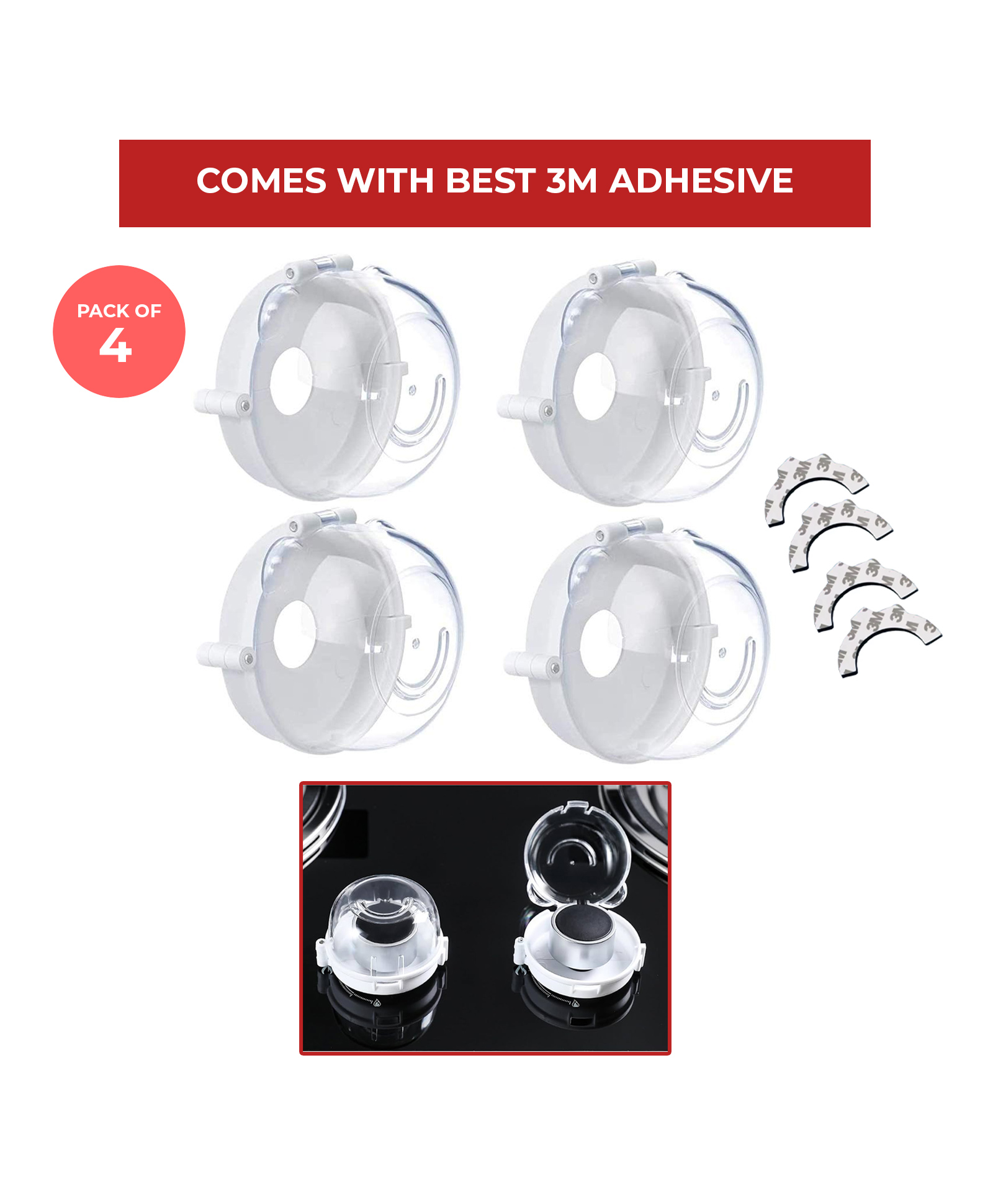 Safe-O-Kid(Pack of 4) Gas Stove Knob Covers -with strong 3M Adhesive Tape, Heat-Resistant-image-19