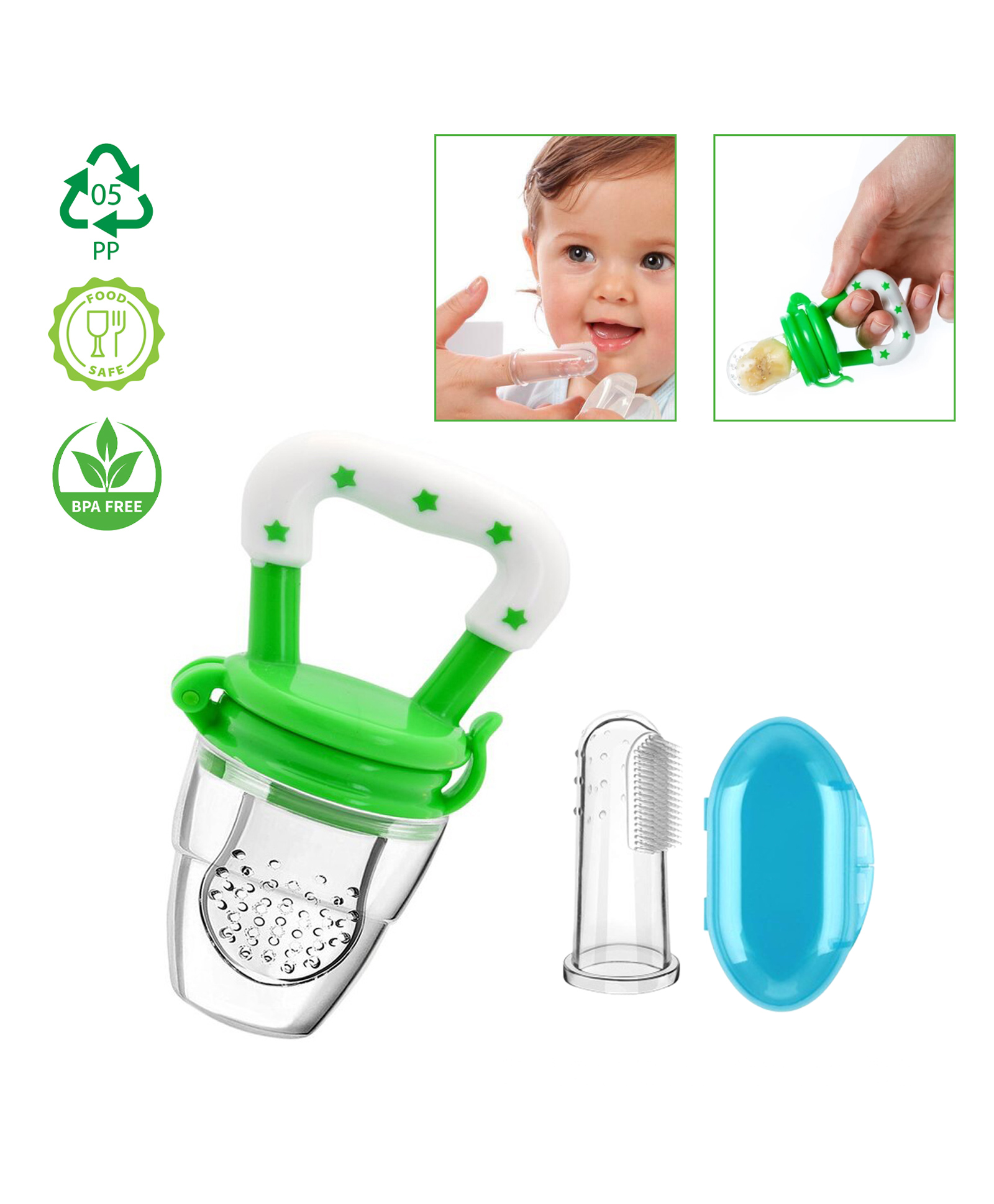 Safe-O-Kid BPA-Free Fruit Nibbler & Feeder + BPA-Free Finger Brush/Baby Tongue CleanerSafe, Easy to Use, Teething Relief, Food Feeder, Oral Care for Babies, Gentle & Effective, Easy to Clean & Portable-picture-31