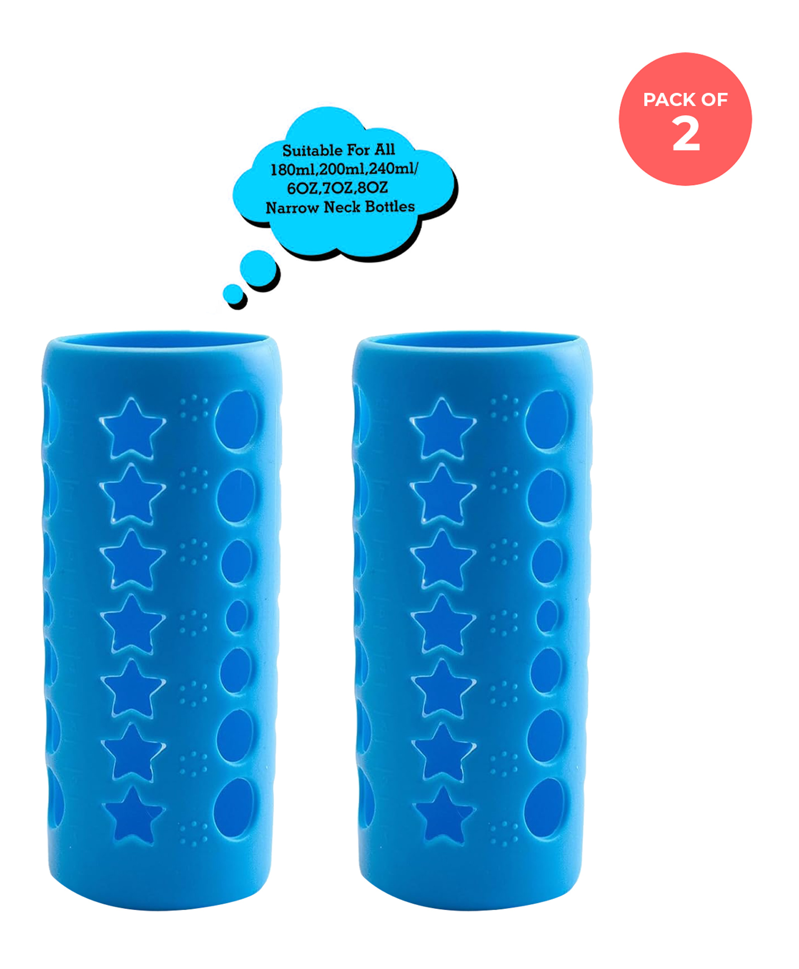 Safe-O-Kid® 250 ml BPA-Free Silicone Feeding Bottle Covers for Baby, Non-Slip Grip, Hot Liquid Protection, Soft Insulated, Baby Bottle Sleeve - Universal Fit for All Bottles - Assorted, Pack of 2-image-43